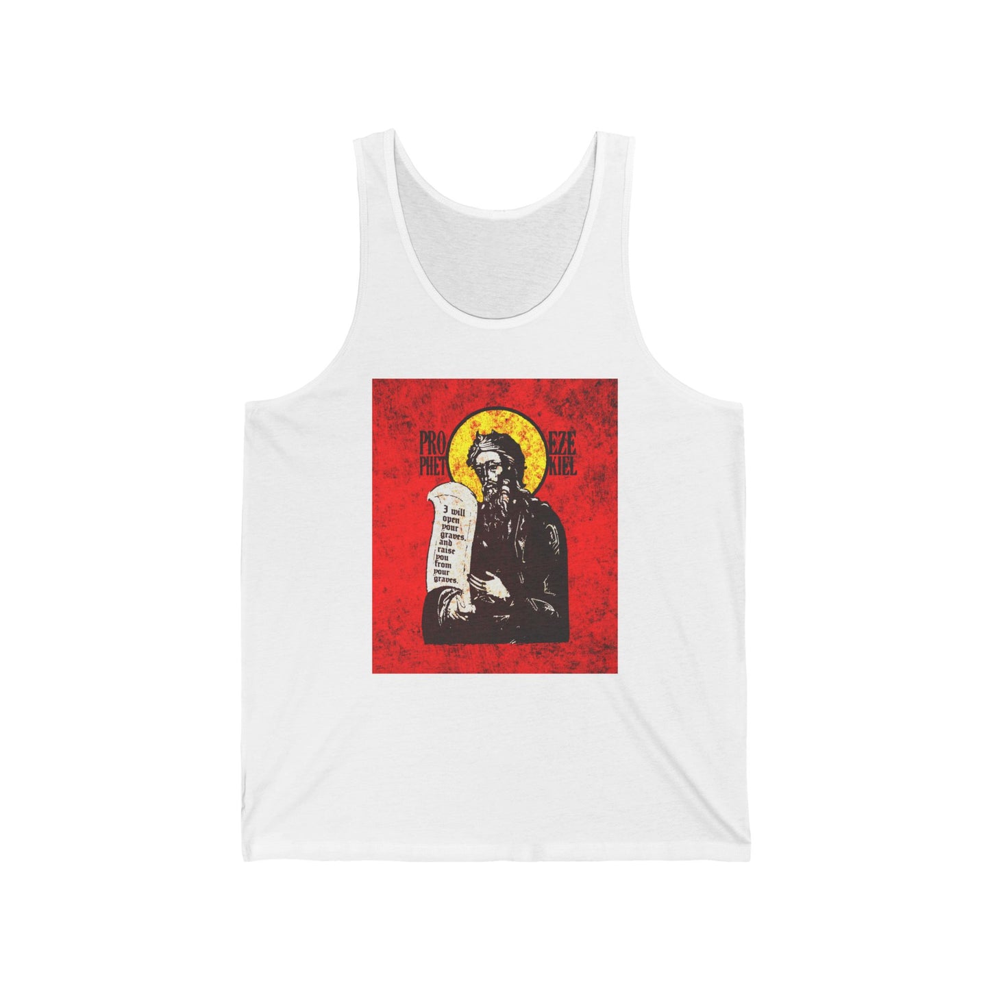 Prophet Ezekiel IconoGraphic | Textured, High Contrast Bright Red and Yellow Design | Old Testament | Orthodox Christian Jersey Tank Top
