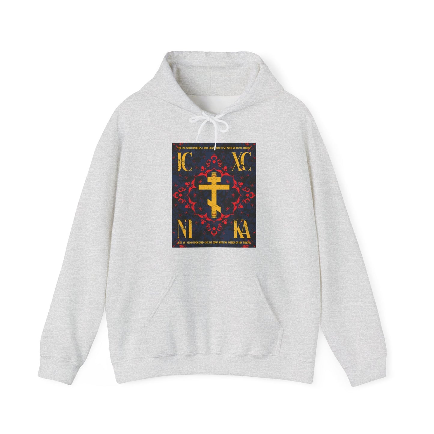 IC XC NIKA Orthodox Cross | Medieval Floral Design | The One Who Conquers (Revelation 3:21) | Orthodox Christian Hoodie