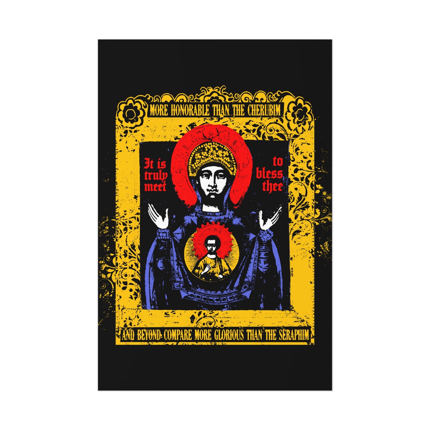 It is Truly Meet To Bless Thee Iconographic | Axion Estin Hymn to the Mother of God Theotokos | Orthodox Christian Art Poster