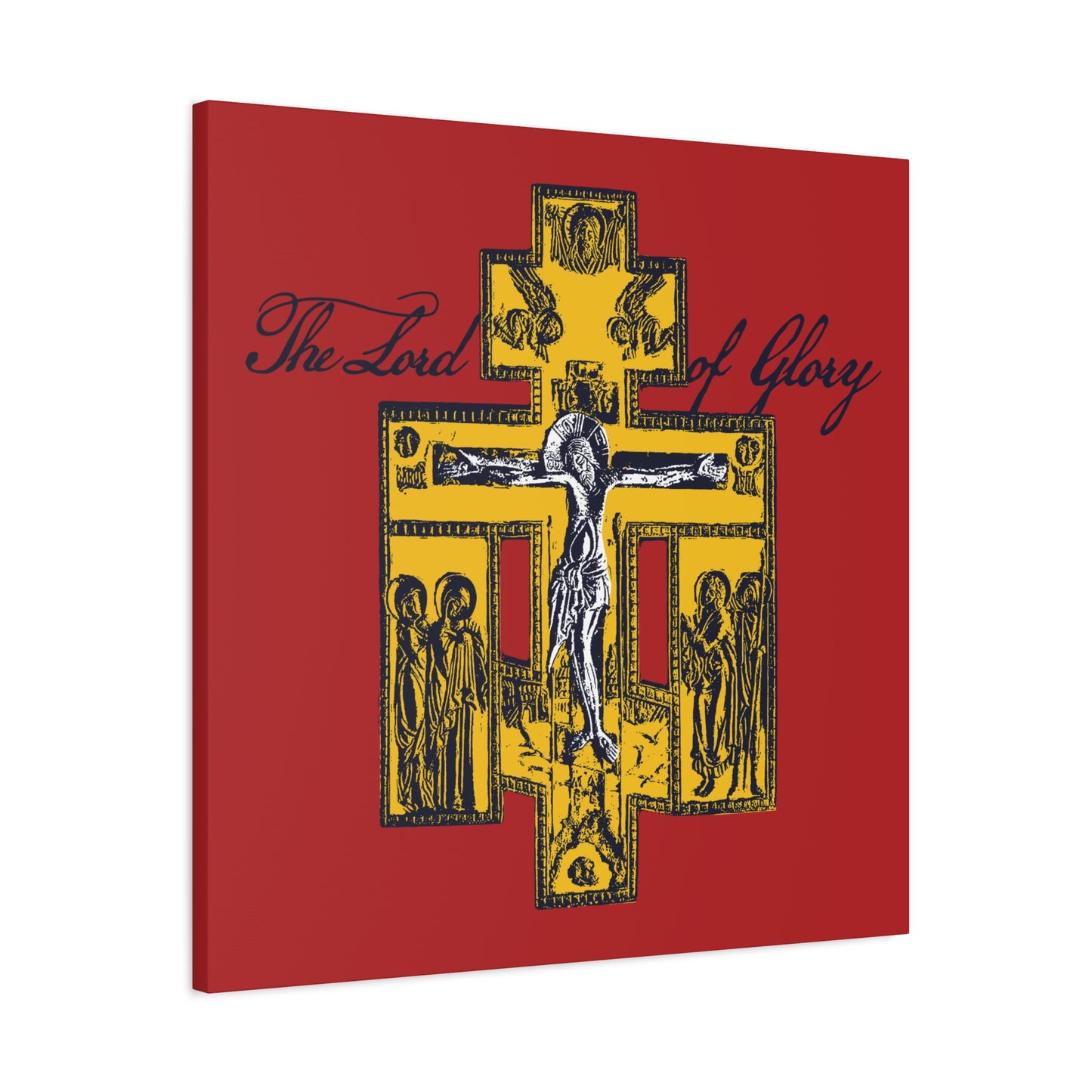 The Lord of Glory | Russian Golgotha Crucifix IconoGraphic (Red BG) | 1 Corinthians 2:8 | Orthodox Christian Canvas Art