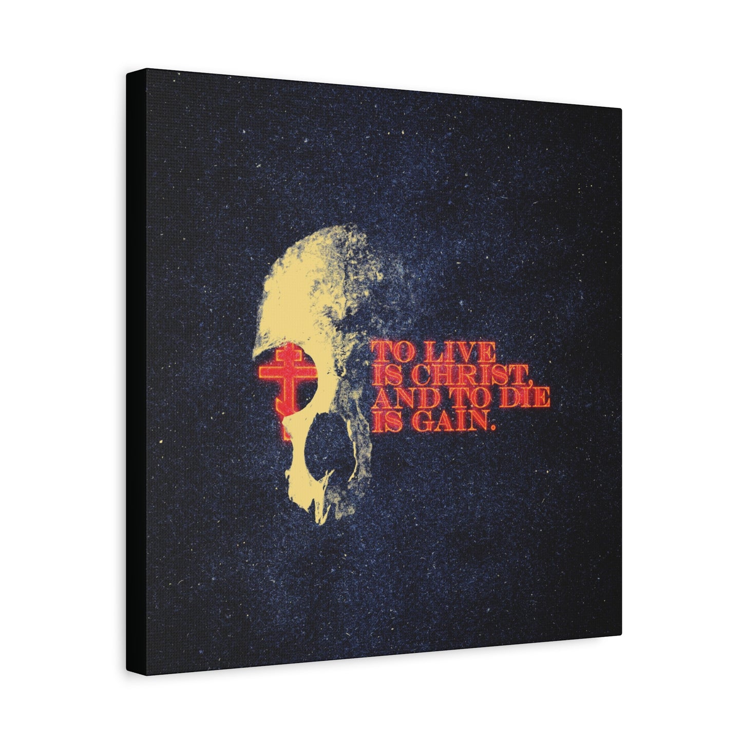 To Live is Christ and to Die is Gain | Phil 1:21 | Retro Texture | Glowing Letters and Cross with Skull | Orthodox Christian Canvas Art