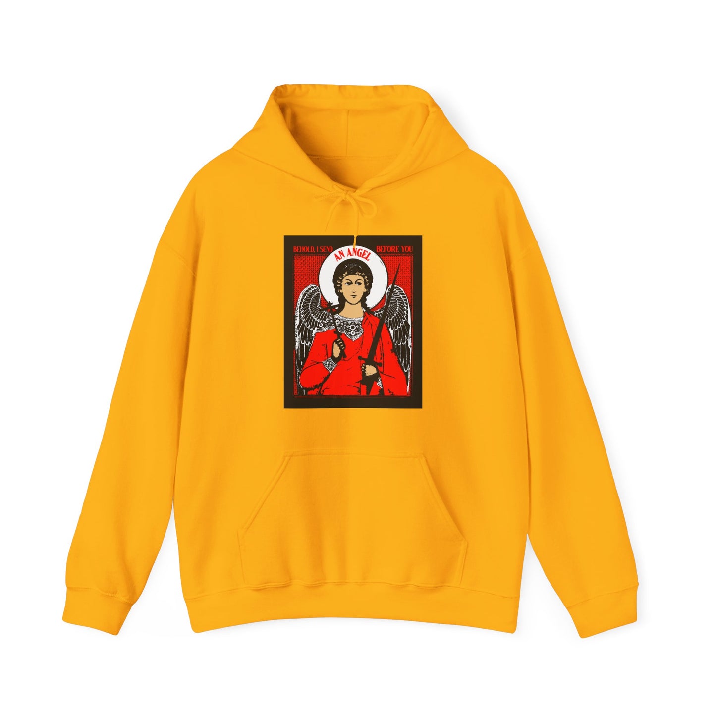 Behold I Send an Angel Before You (Ex 23:20) | Guardian Angel With Cross & Sword IconoGraphic | Orthodox Christian Hoodie