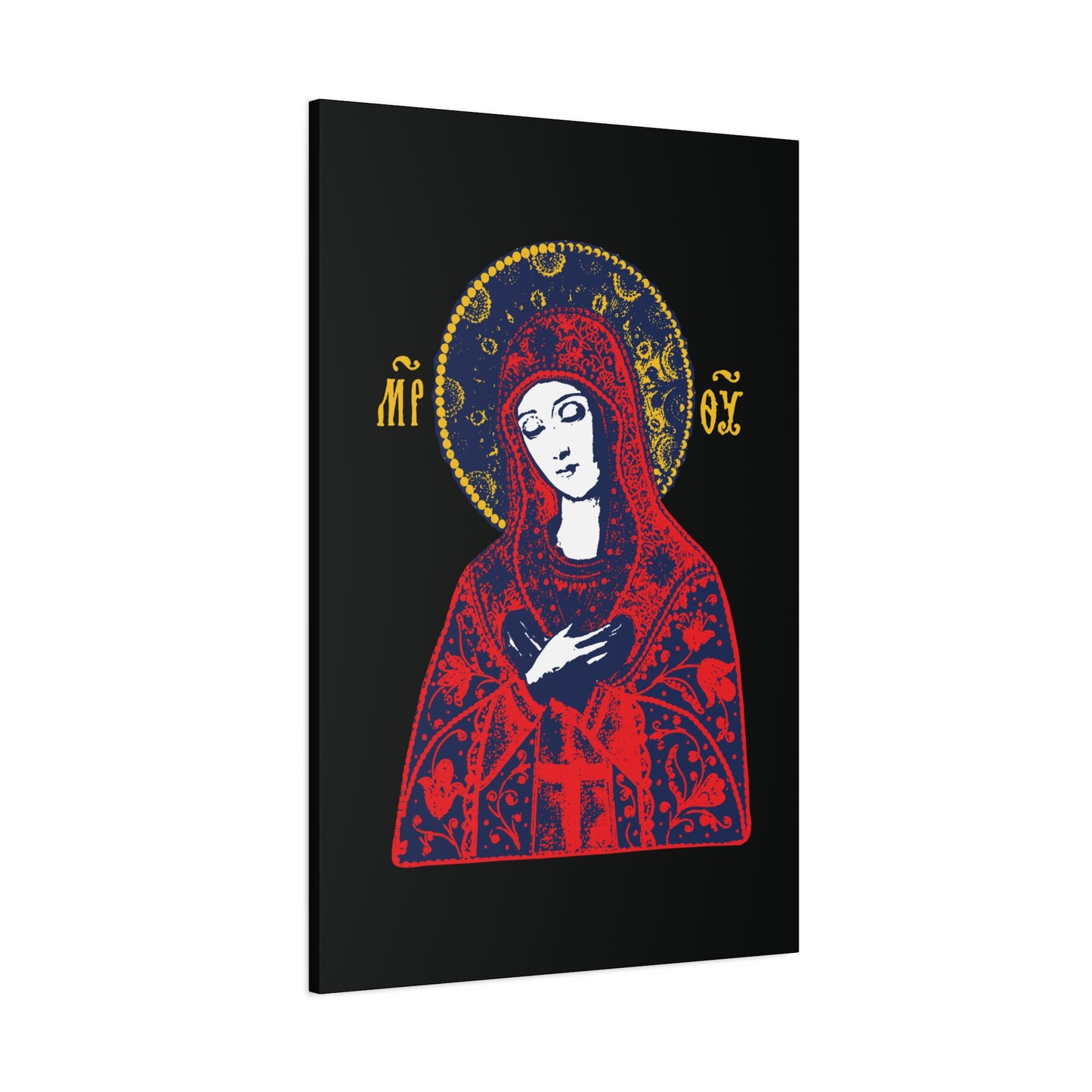 Joy of All Joys Tenderness Theotokos Iconographic Based on Traditional Orthodox Iconography | Red Design | Orthodox Christian Canvas Art