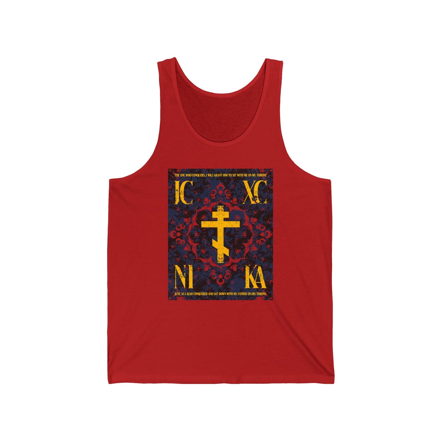 IC XC NIKA Orthodox Cross | Medieval Floral Design | The One Who Conquers (Revelation 3:21) | Orthodox Christian Jersey Tank Top