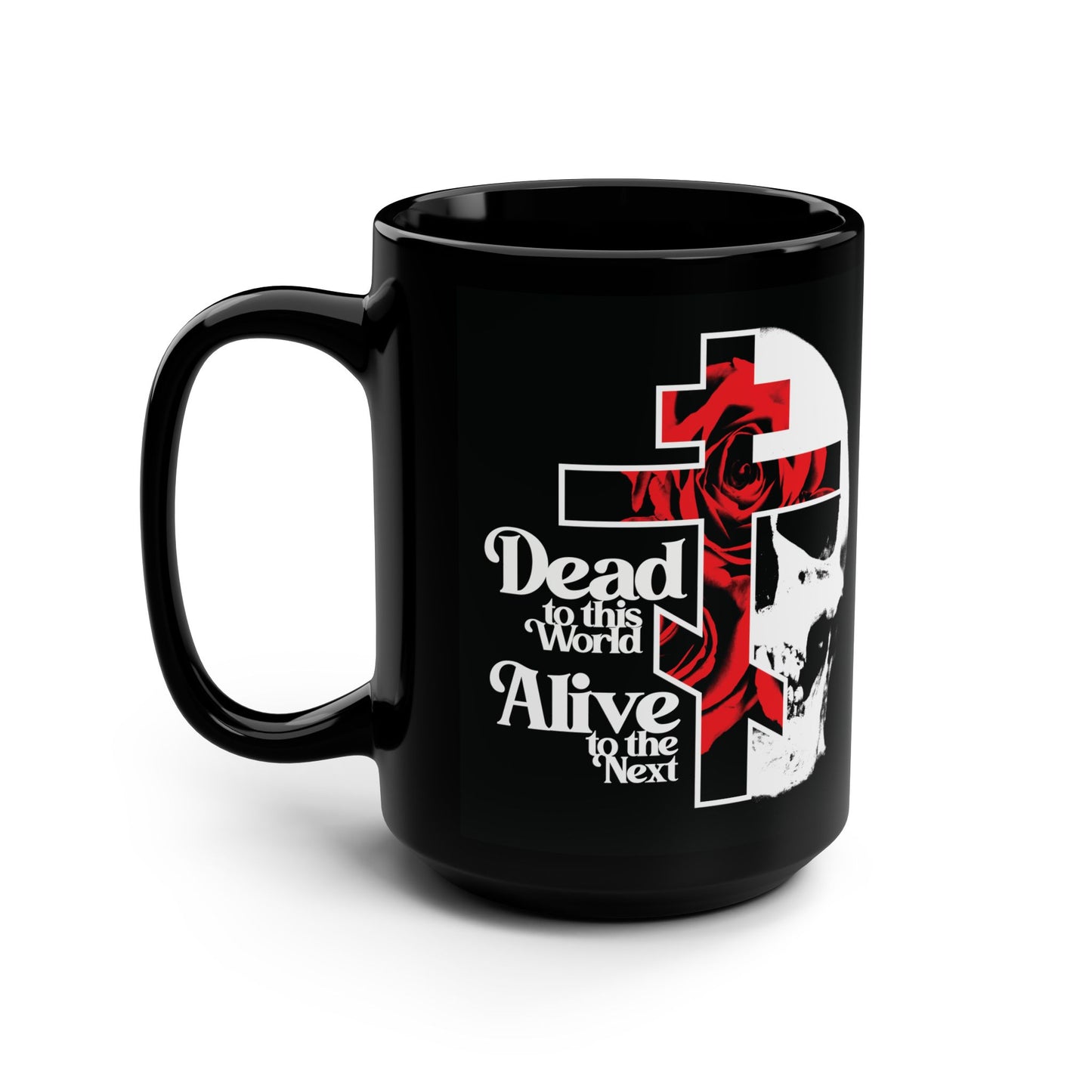 Dead to this World Alive to the Next | Goth Aesthetic Flower Cross & Skull | Orthodox Christian Black Mug