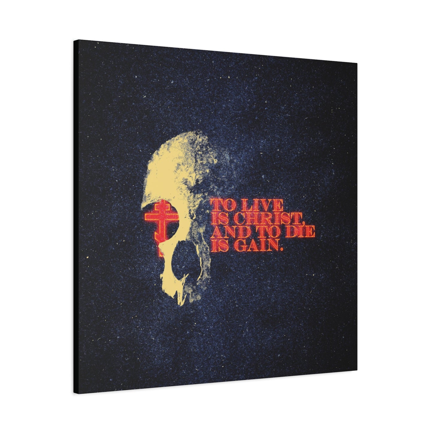 To Live is Christ and to Die is Gain | Phil 1:21 | Retro Texture | Glowing Letters and Cross with Skull | Orthodox Christian Canvas Art