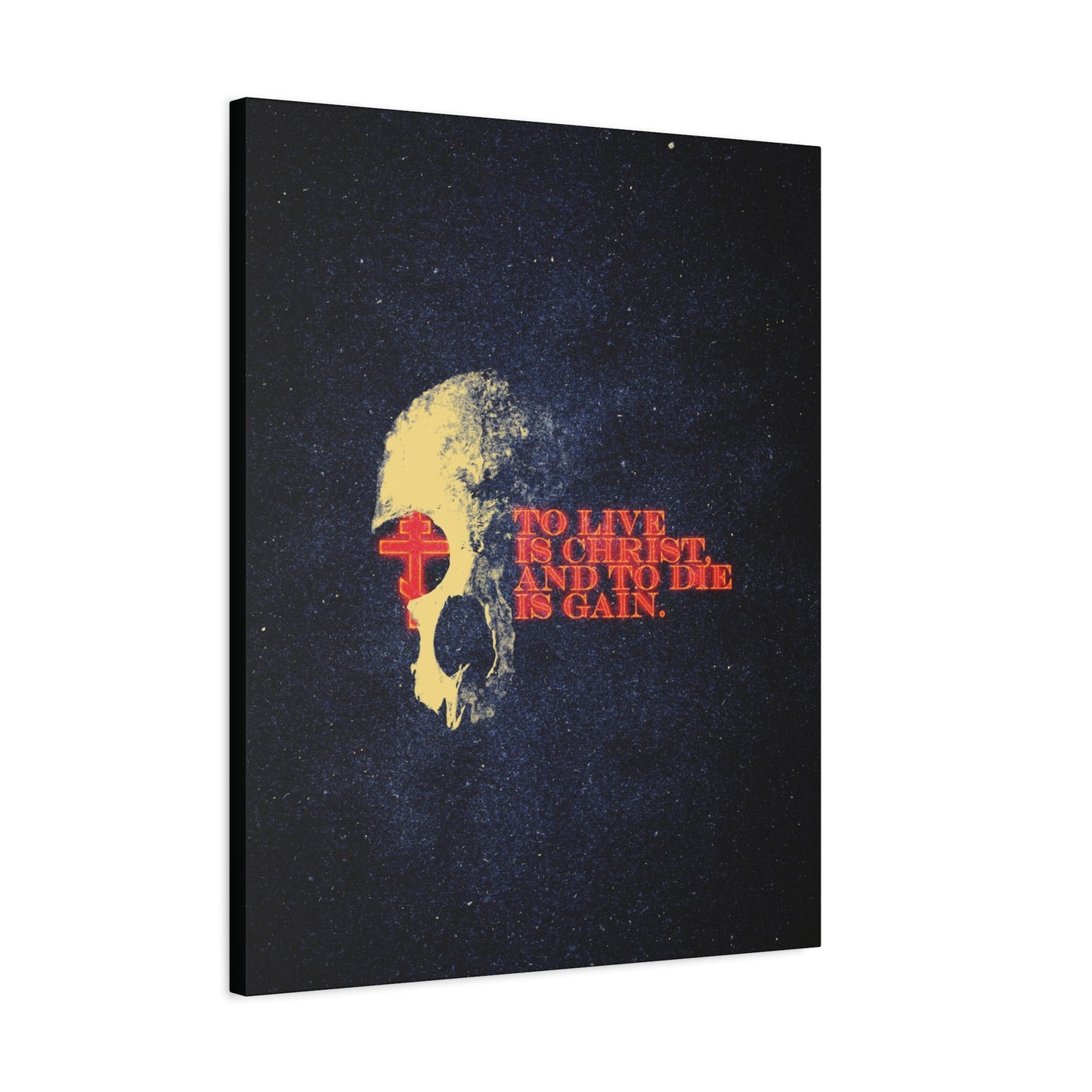To Live is Christ and to Die is Gain | Phil 1:21 | Retro Texture | Glowing Letters and Cross with Skull | Orthodox Christian Canvas Art