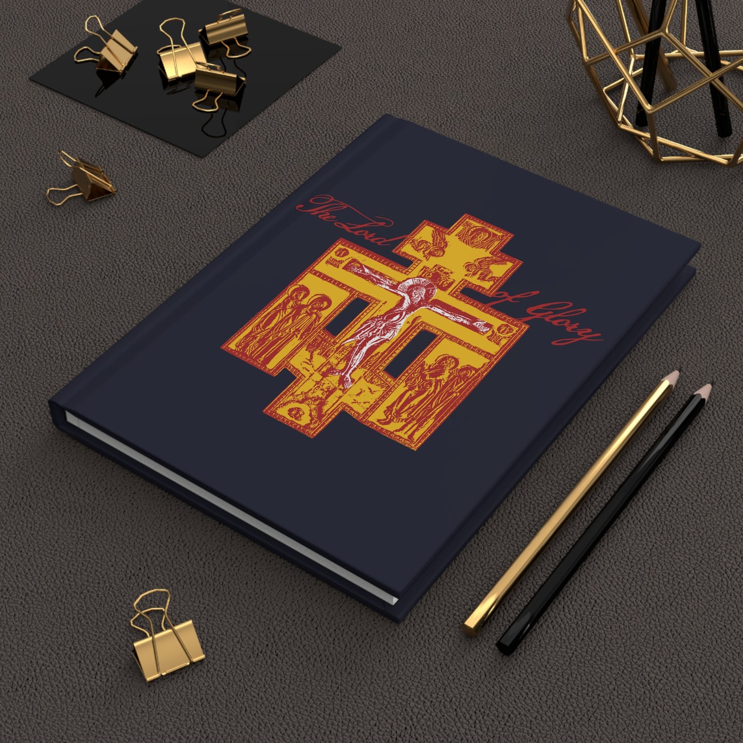 The Lord of Glory | Russian Golgotha Crucifix IconoGraphic (Blue BG) | 1 Corinthians 2:8 | Orthodox Christian Hardcover Blank Journal
