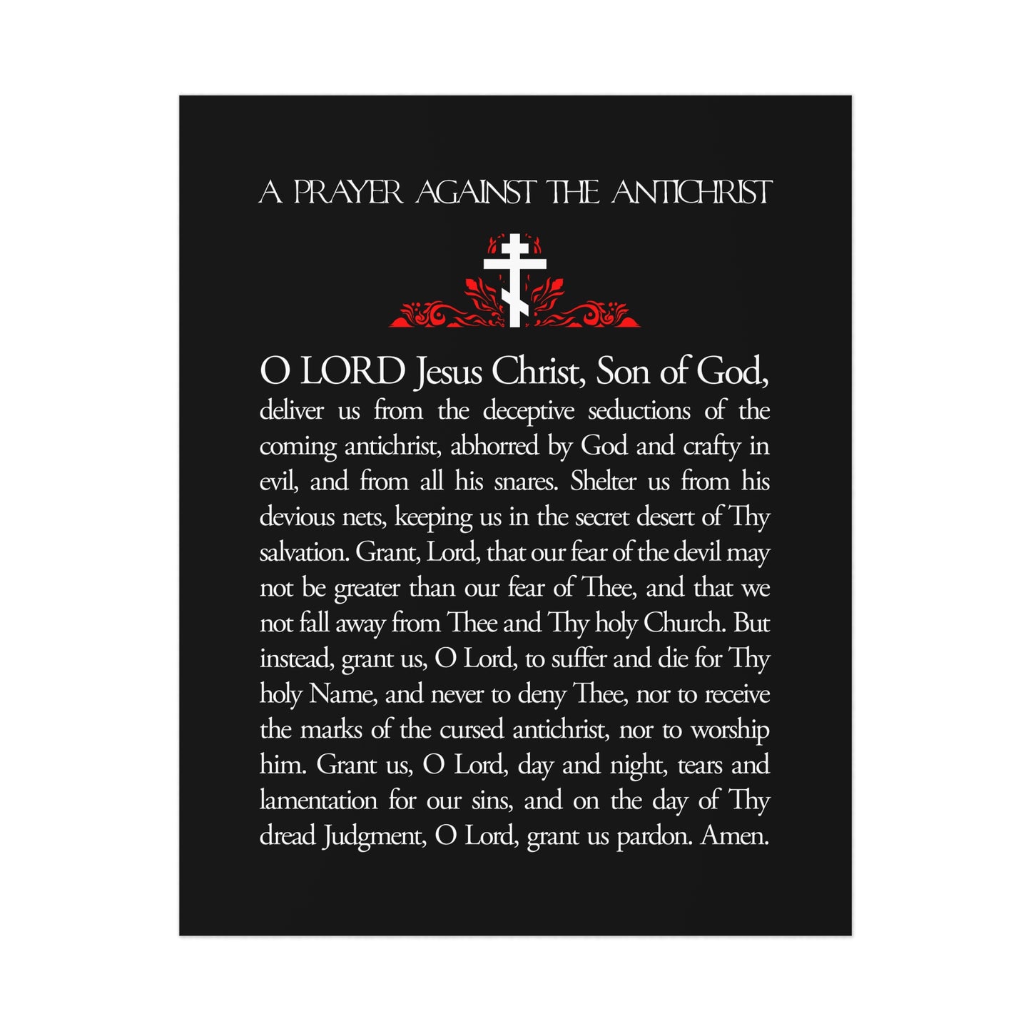 Prayer Against the Antichrist By Elder Anatoly the Younger of Optina | Christ is King | Book of Revelation | Orthodox Christian Art Poster