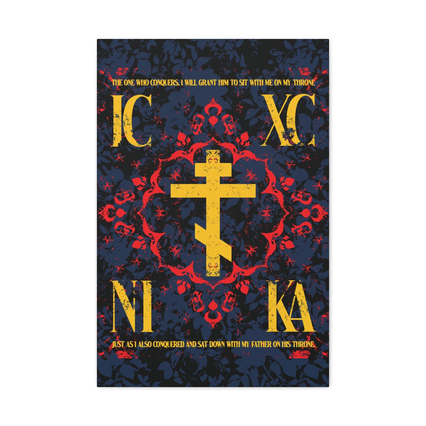 IC XC NIKA Orthodox Cross | Medieval Floral Design | The One Who Conquers (Revelation 3:21) | Orthodox Christian Canvas Art