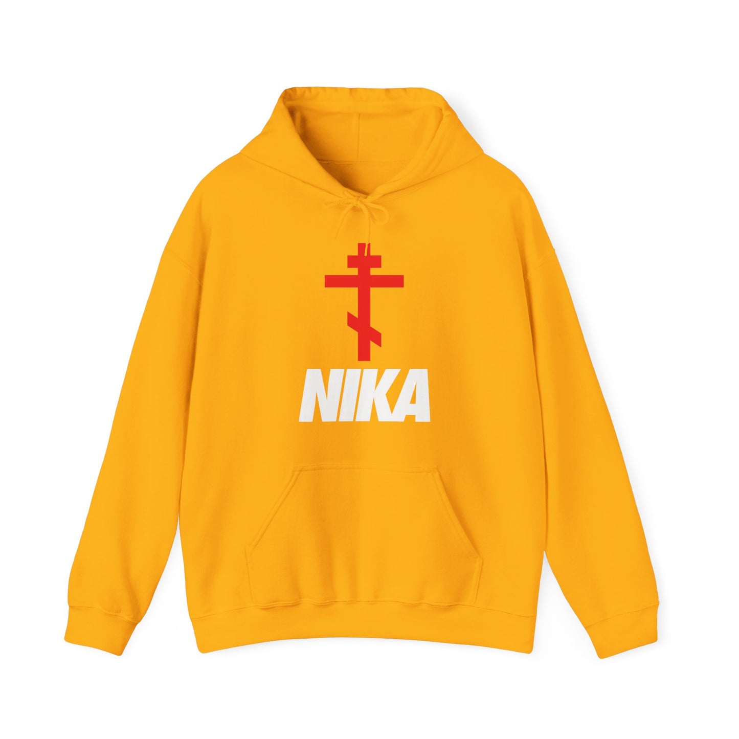 NIKA Orthodox Cross | NIKE Logo Mashup | Minimalist Corporate Sports Logo | Athletic Ascetic Fashion | Christian Activewear Hoodie