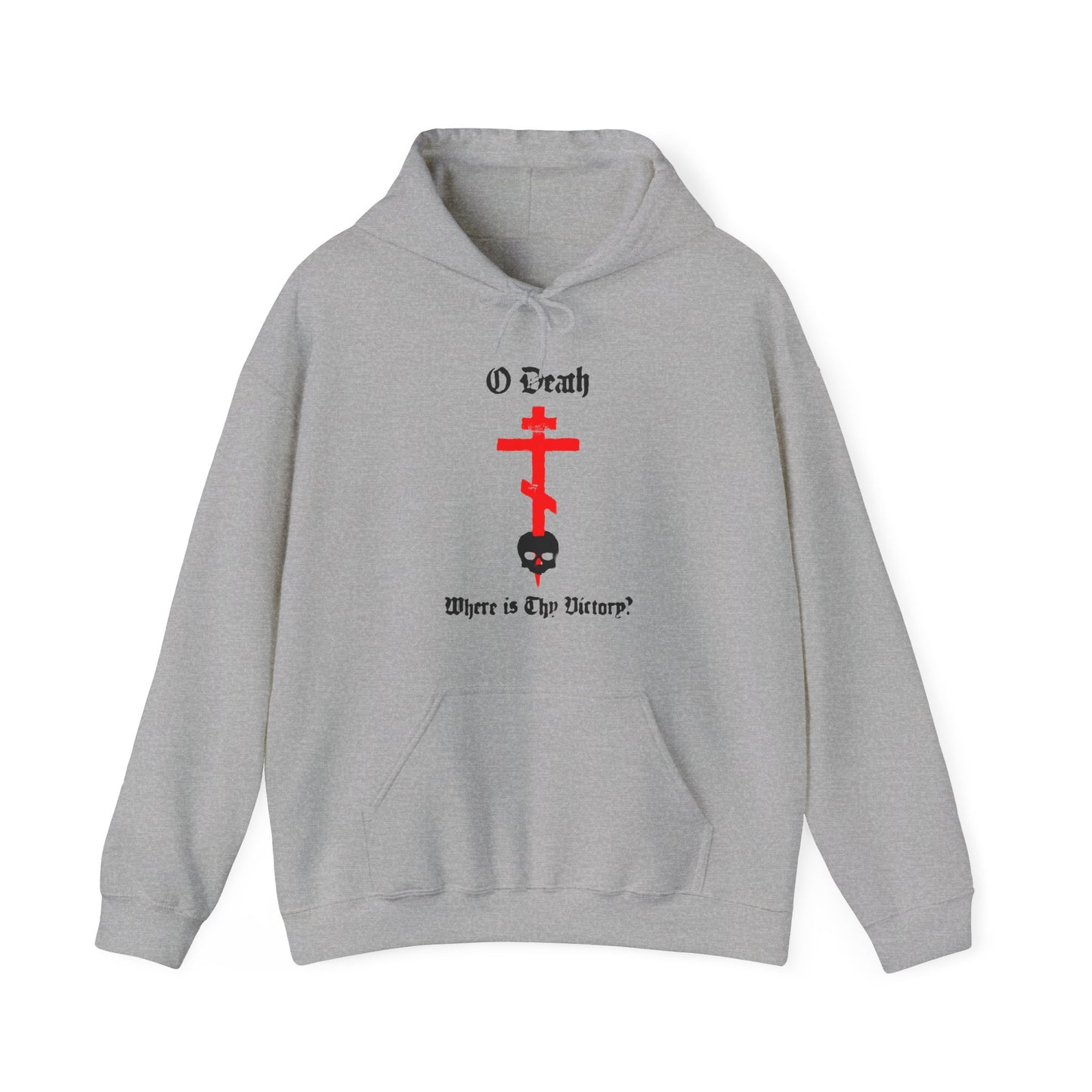 O Death Where is Thy Victory? 1 Cor 15:55 | Cross Stabbing Skull | Spraypaint Aesthetic | Orthodox Christian Hoodie