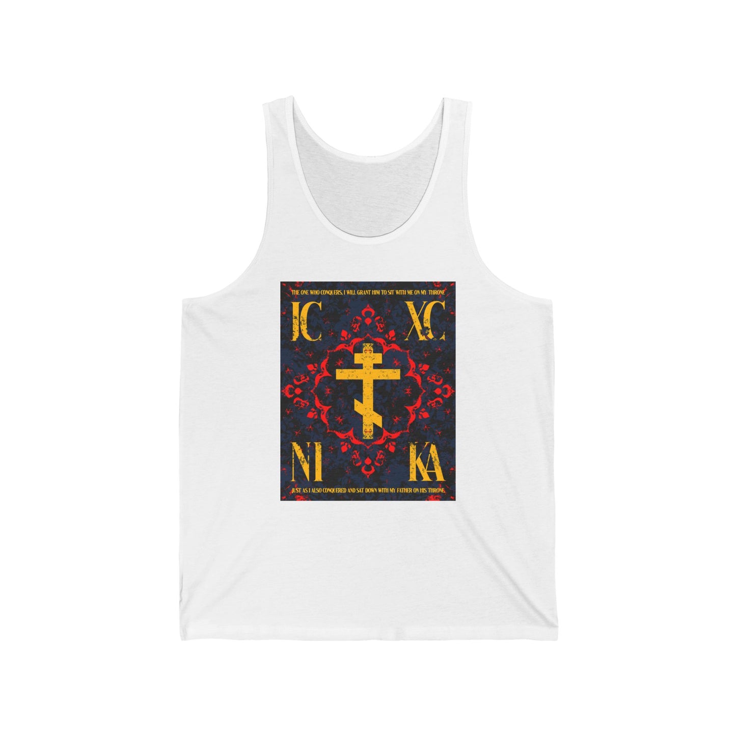 IC XC NIKA Orthodox Cross | Medieval Floral Design | The One Who Conquers (Revelation 3:21) | Orthodox Christian Jersey Tank Top