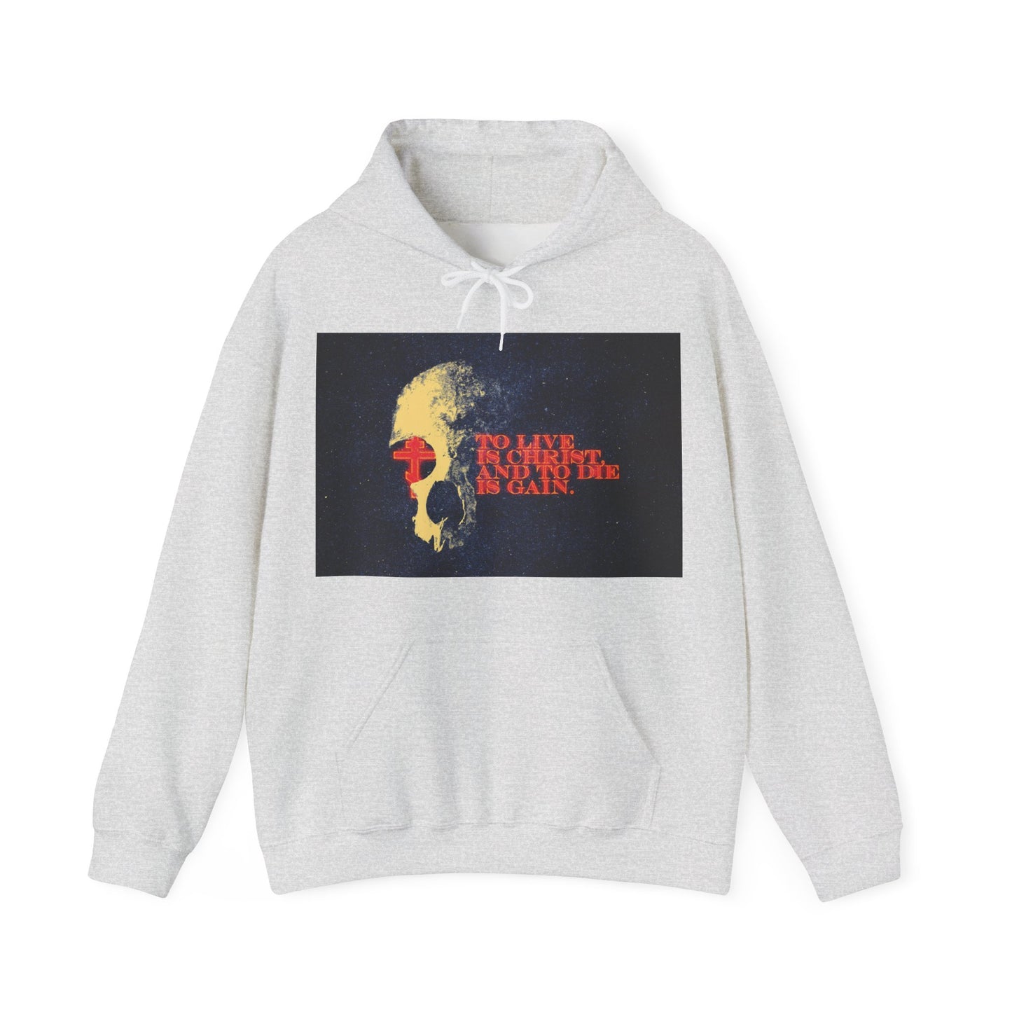 To Live is Christ and to Die is Gain | Phil 1:21 | Retro Texture | Glowing Letters and Cross with Skull | Orthodox Christian Hoodie