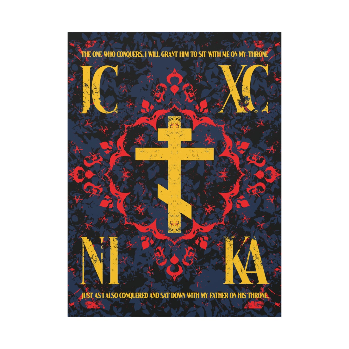 IC XC NIKA Orthodox Cross | Medieval Floral Design | The One Who Conquers (Revelation 3:21) | Orthodox Christian Canvas Art