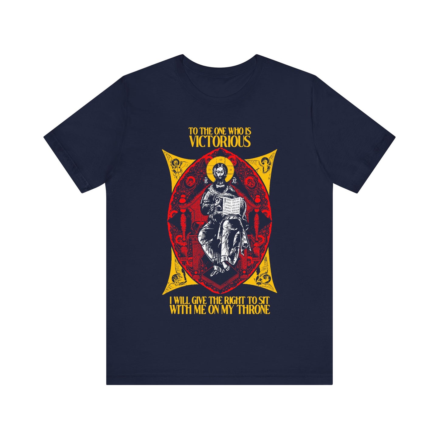 Christ Enthroned IconoGraphic (To the One Who Is Victorious) No. 1 | Orthodox Christian T-Shirt
