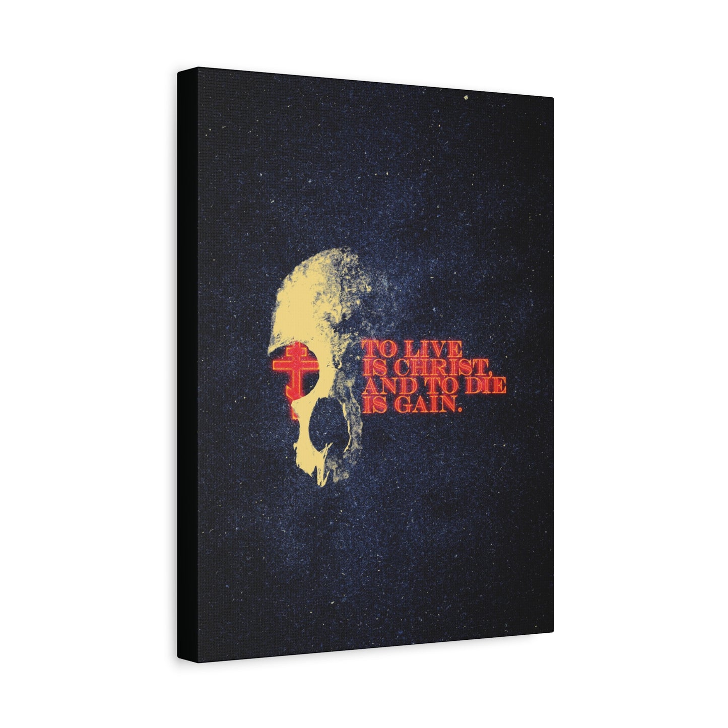 To Live is Christ and to Die is Gain | Phil 1:21 | Retro Texture | Glowing Letters and Cross with Skull | Orthodox Christian Canvas Art