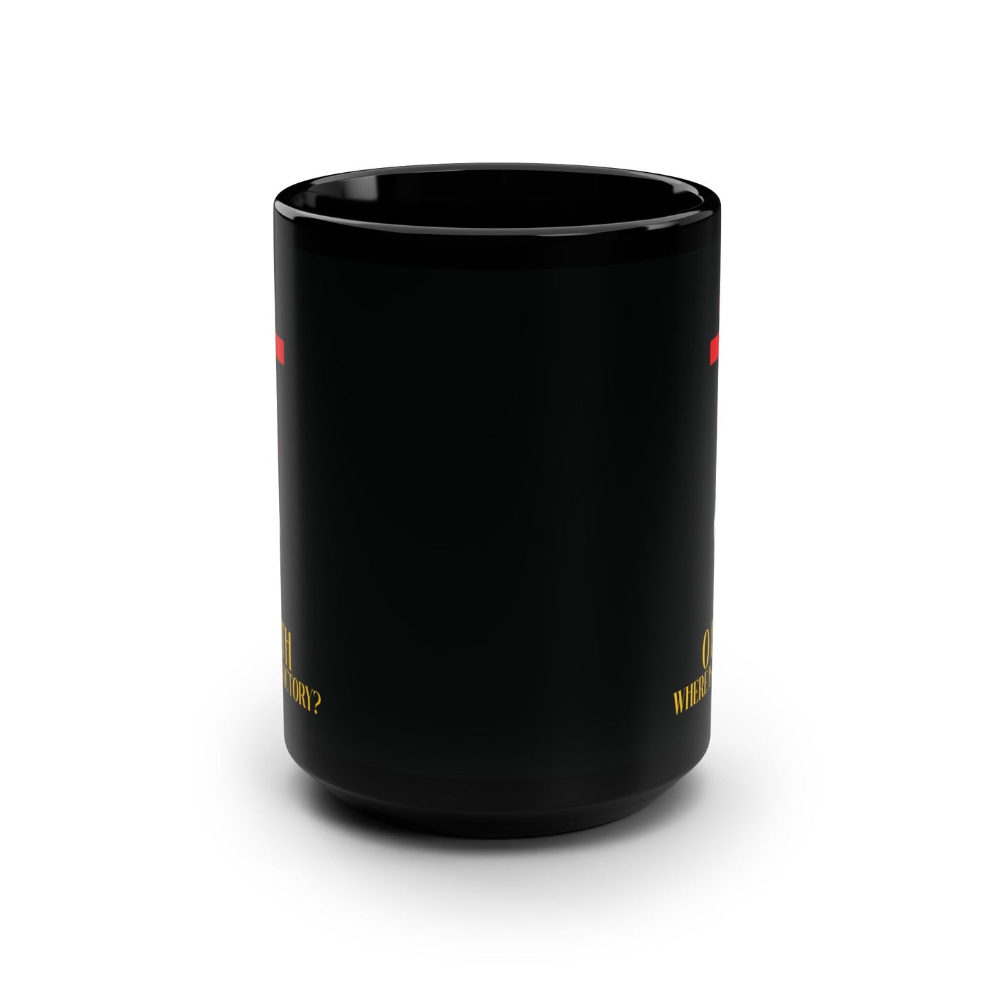 O Death Where is Thy Victory? (1 Corinthians 15:55) | Cross Stabbing Skull | Yellow Text | Orthodox Christian 15oz Black Mug