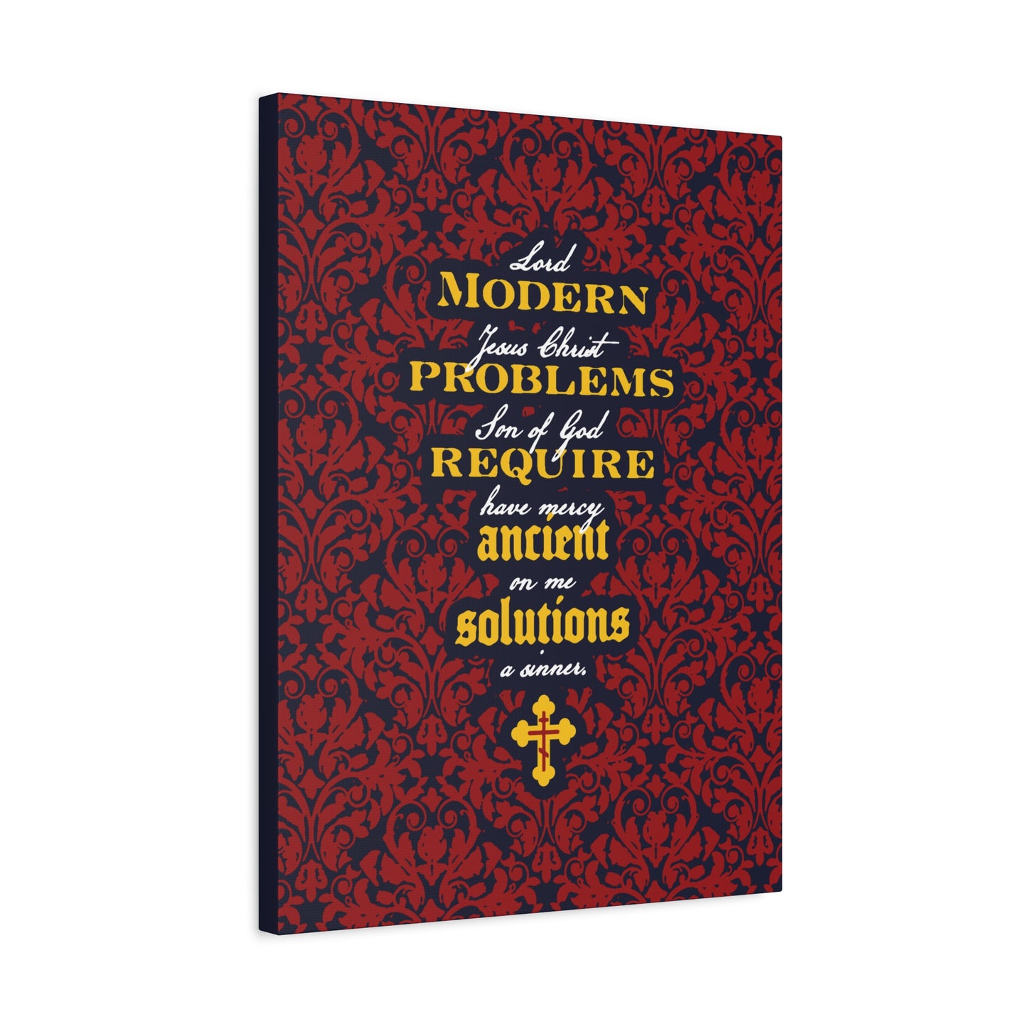 Modern Problems Require Ancient Solutions (Jesus Prayer, Floral Background) No. 2 | Orthodox Christian Canvas Wall Art