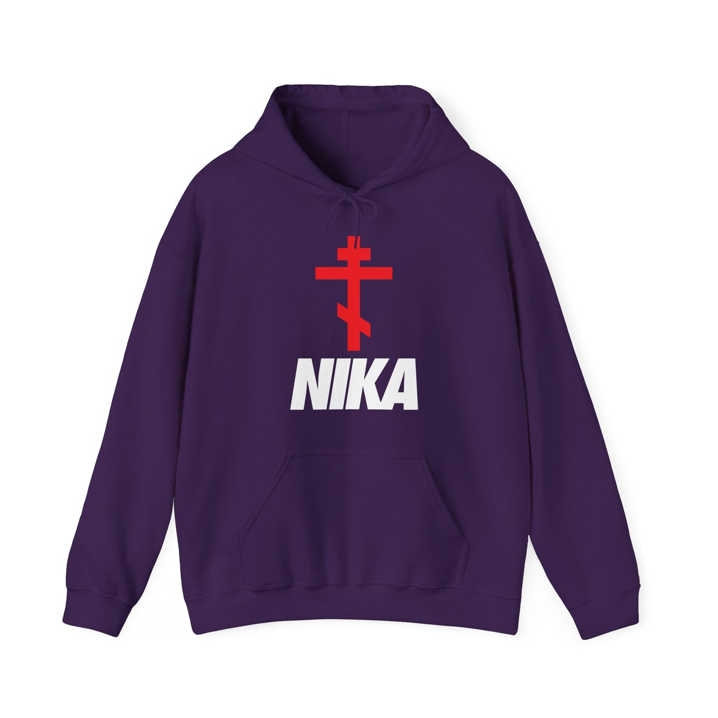 NIKA Orthodox Cross | NIKE Logo Mashup | Minimalist Corporate Sports Logo | Athletic Ascetic Fashion | Christian Activewear Hoodie