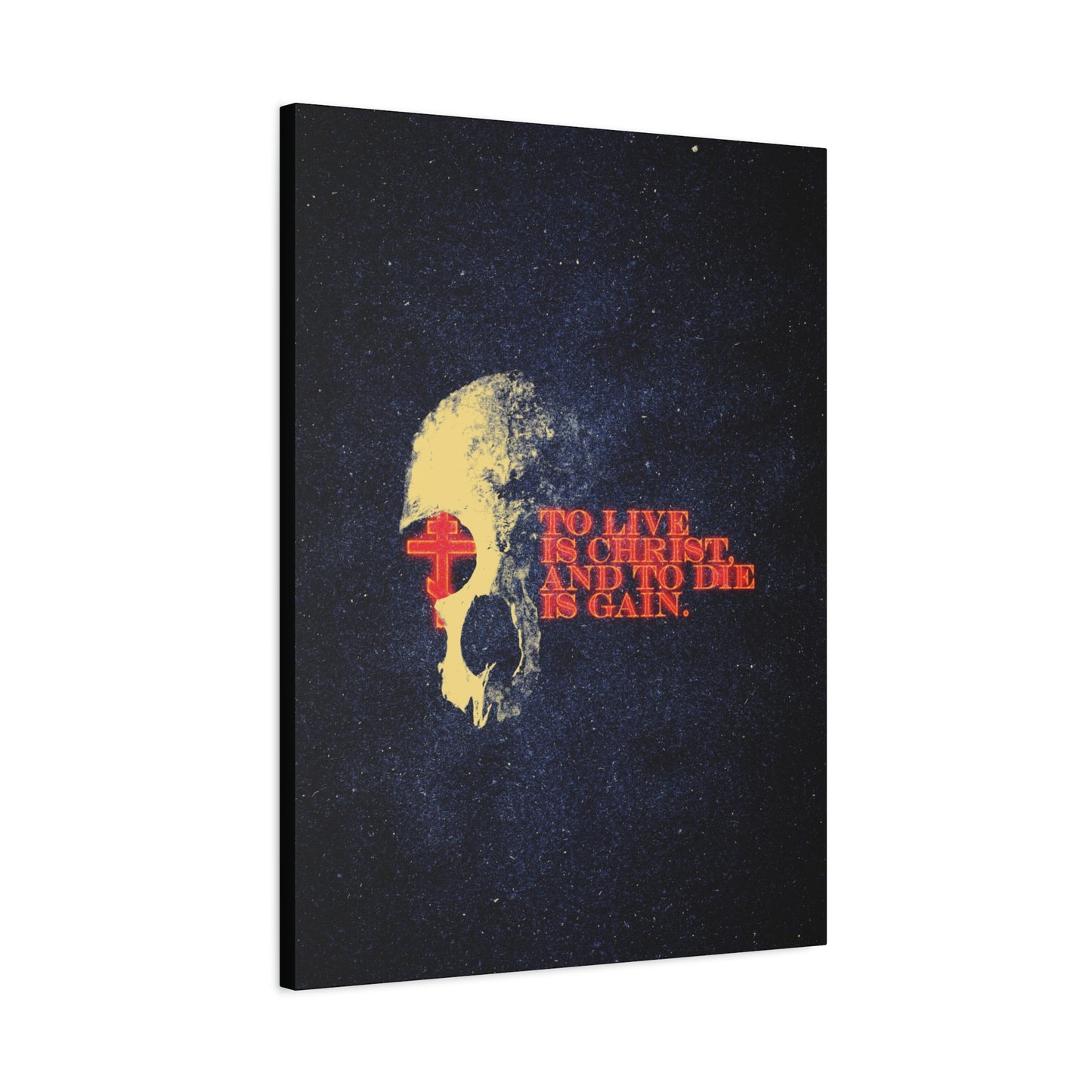 To Live is Christ and to Die is Gain | Phil 1:21 | Retro Texture | Glowing Letters and Cross with Skull | Orthodox Christian Canvas Art