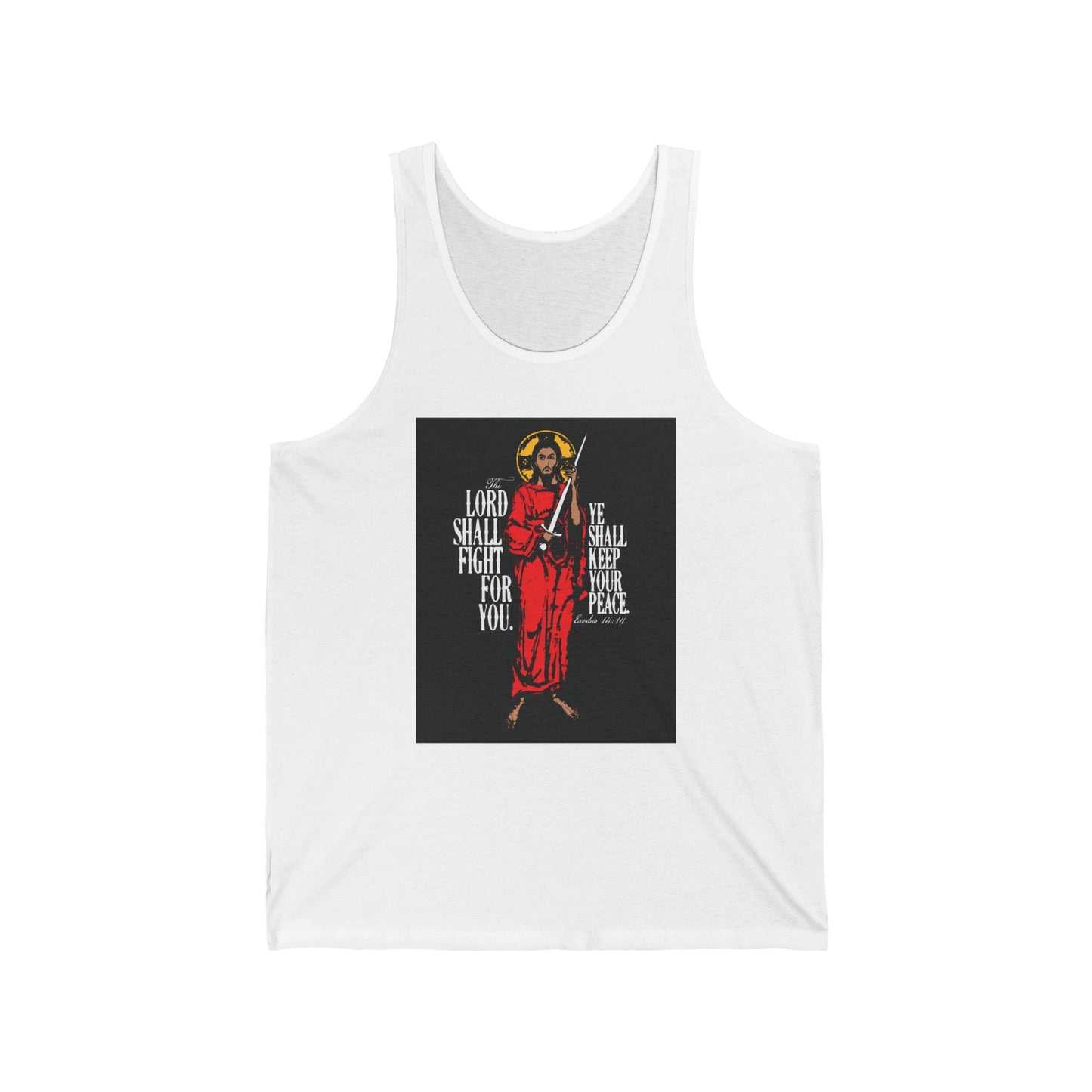 The Lord Shall Fight For You (Exodus 14:14) | Jesus Christ with Sword IconoGraphic | Orthodox Christian Jersey Tank Top