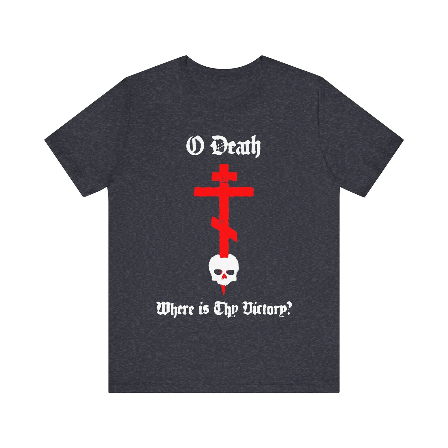 O Death Where is Thy Victory? 1 Cor 15:55 | Cross Stabbing Skull | Spraypaint Aesthetic | Orthodox Christian Cotton T-Shirt
