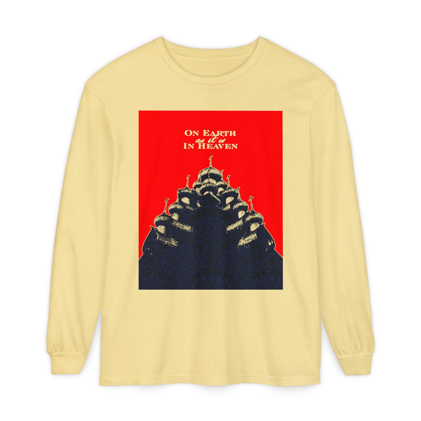 The Church: On Earth As It Is In Heaven | Lord's Prayer | Ancient Russian Wooden Church Design | Orthodox Christian Long Sleeve Shirt