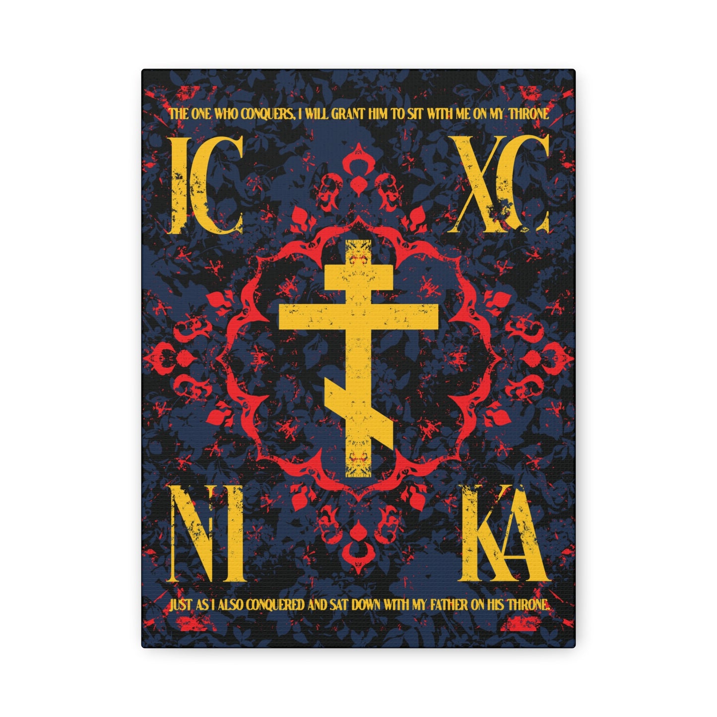 IC XC NIKA Orthodox Cross | Medieval Floral Design | The One Who Conquers (Revelation 3:21) | Orthodox Christian Canvas Art