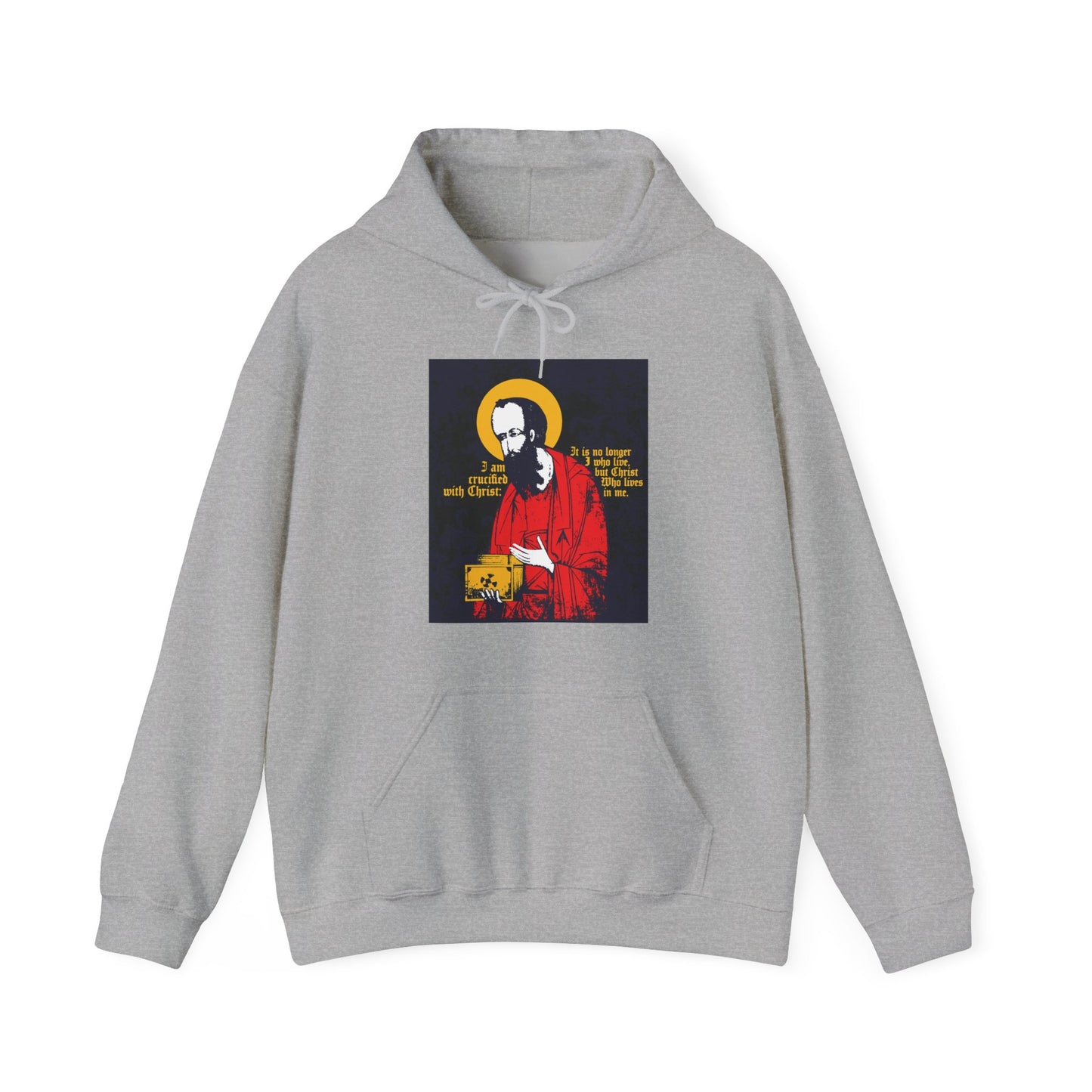 St Paul Holding Gospel Iconographic | I am crucified with Christ (Galatians 2:20) | Orthodox Christian Hoodie