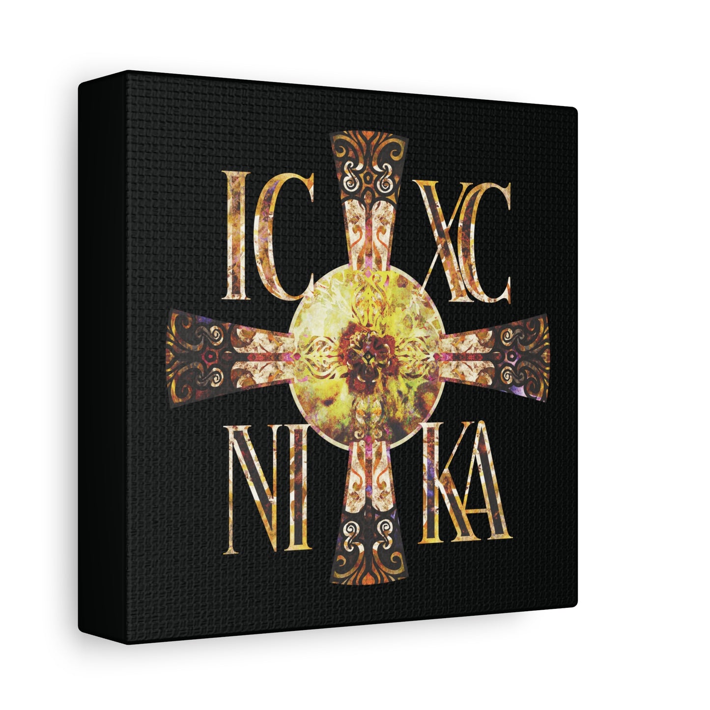 ICXC NIKA Celtic Style Equal Armed Cross | Bright Solar Texture | Orthodox Christian Canvas Art