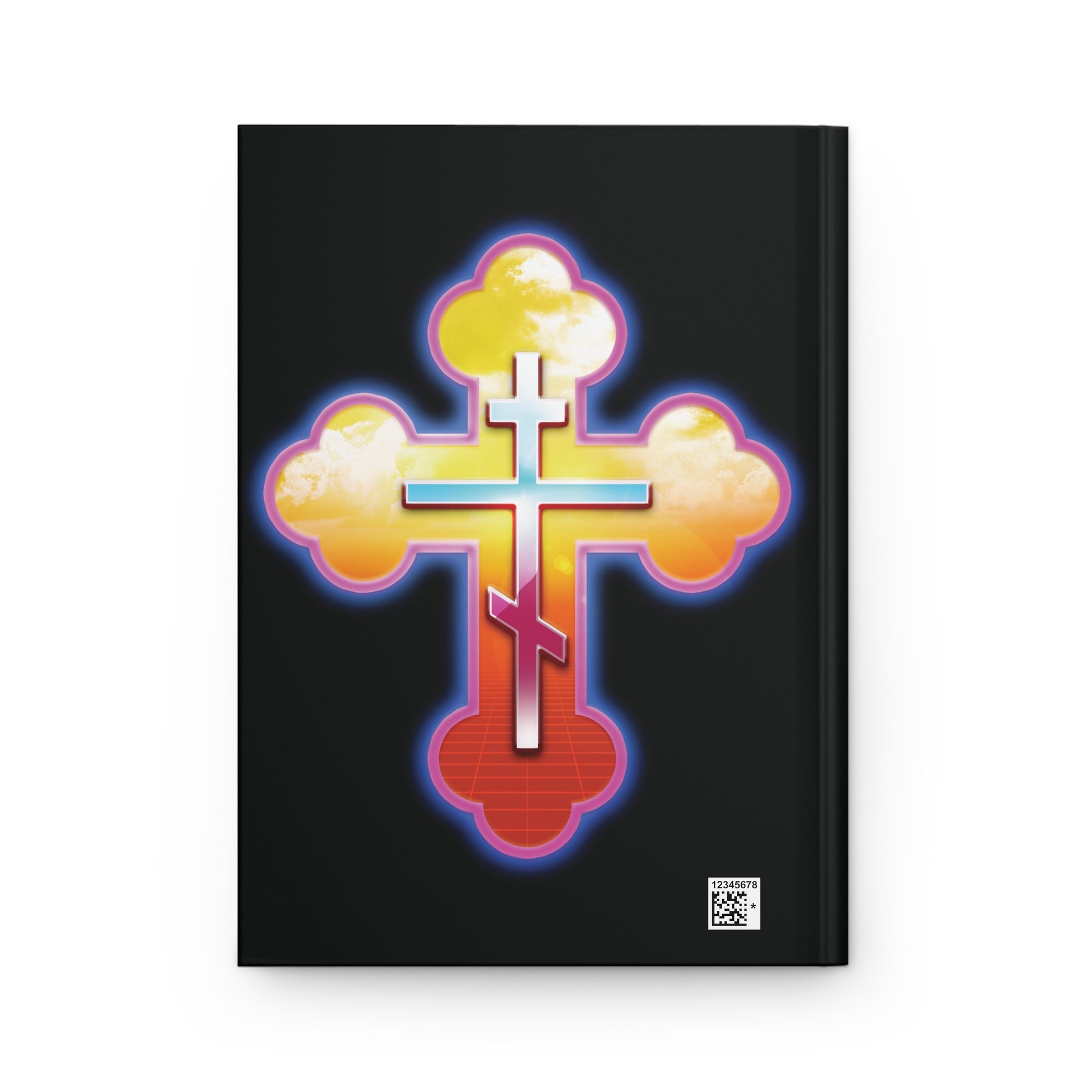 80s Synthwave Retrowave Outrun Aesthetic | Glowing & Reflective Gold & Red Three-Bar Cross | Orthodox Christian Accessory | Hardcover Journal-Remembrance of Death