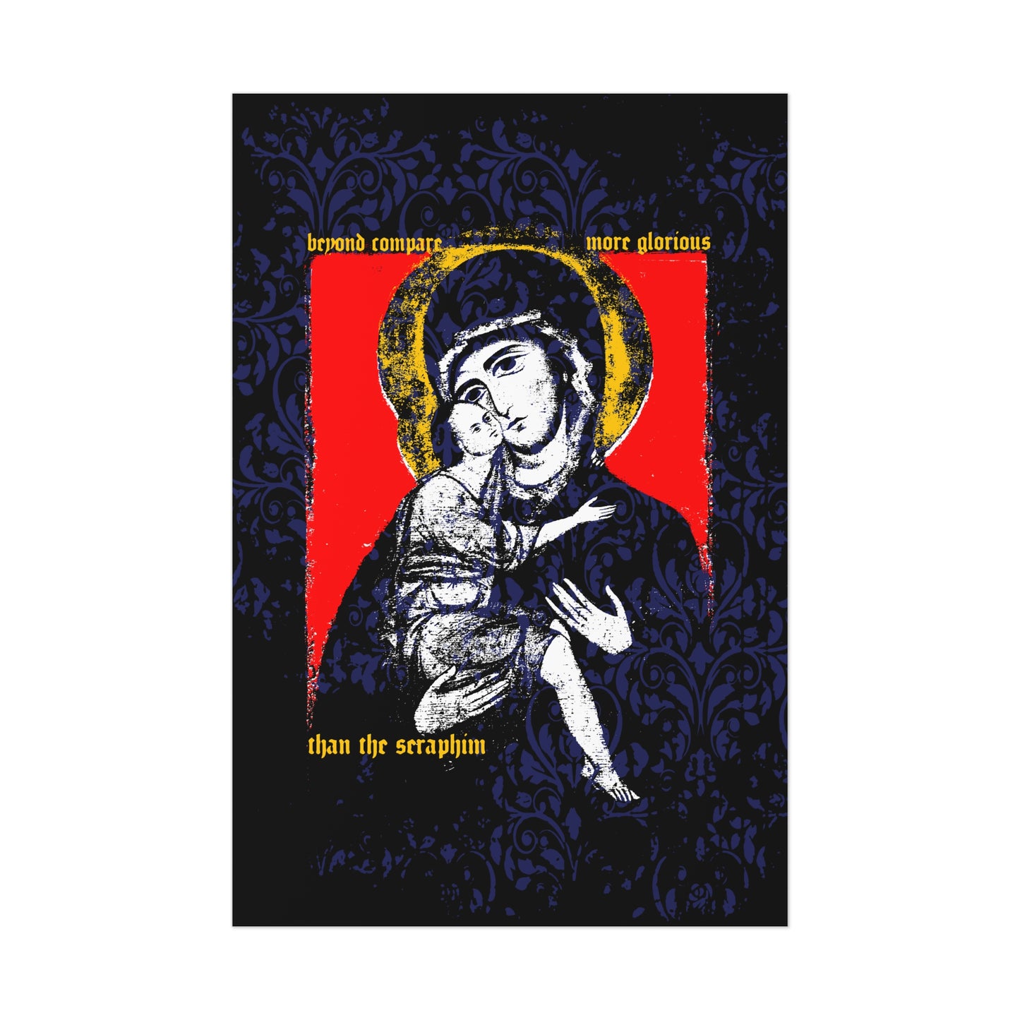 Beyond Compare More Glorious Than the Seraphim | Vladimir Theotokos Iconographic | Orthodox Christian Art Poster