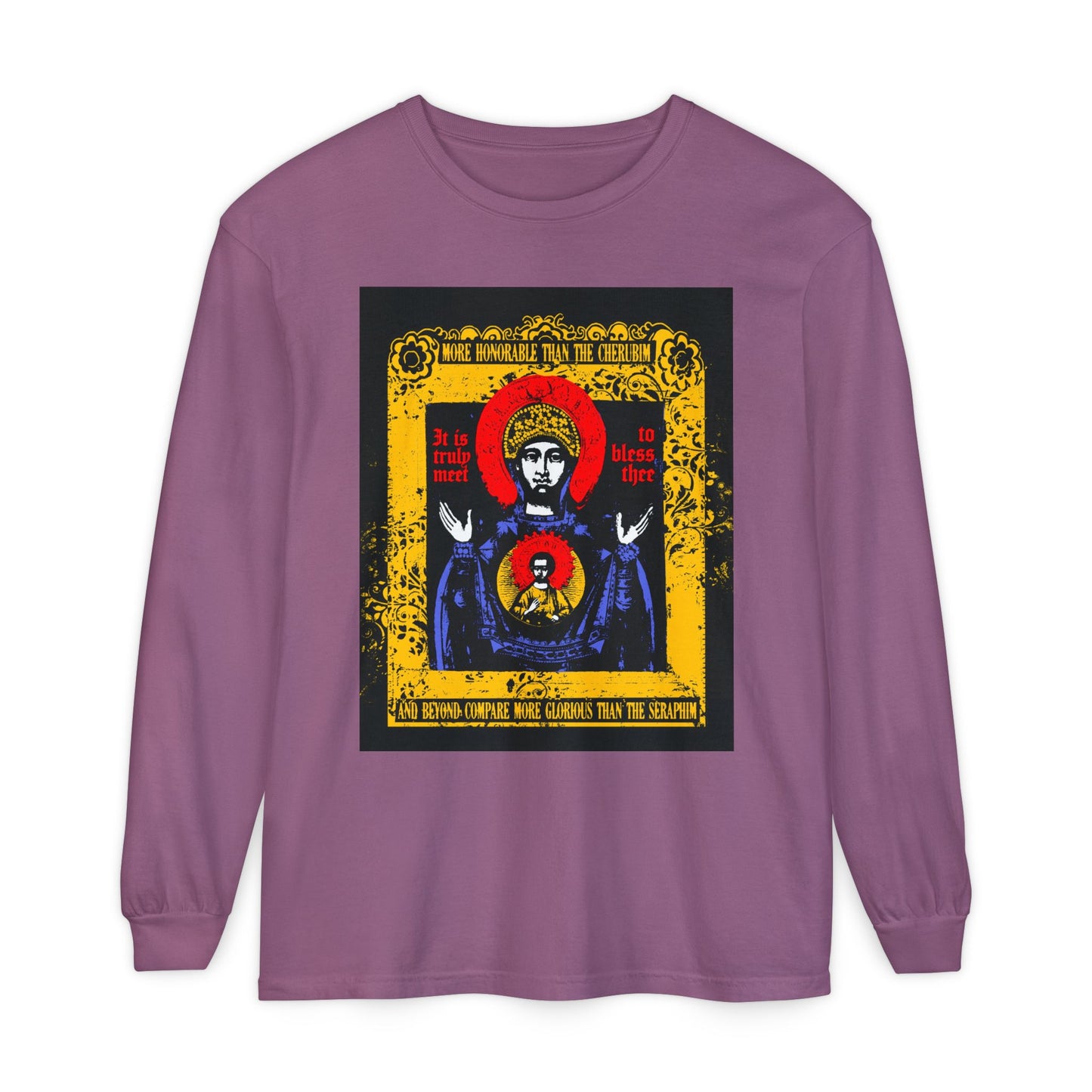 It is Truly Meet To Bless Thee Iconographic | Axion Estin Hymn to the Mother of God Theotokos | Orthodox Christian Long Sleeve Shirt