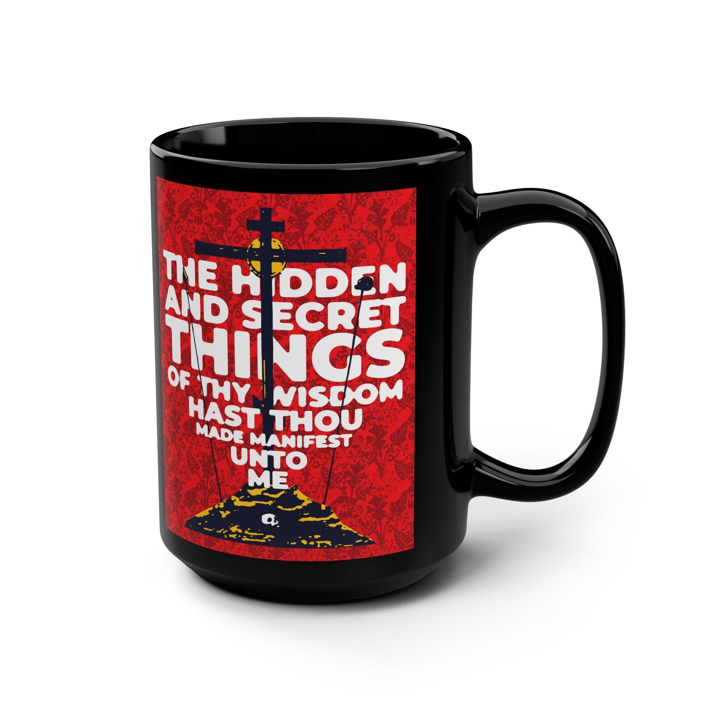 The Hidden and Secret Things of Thy Wisdom (Psalm 50/51) | Golgotha Cross | Skull of Adam | Orthodox Christian 15oz Black Mug