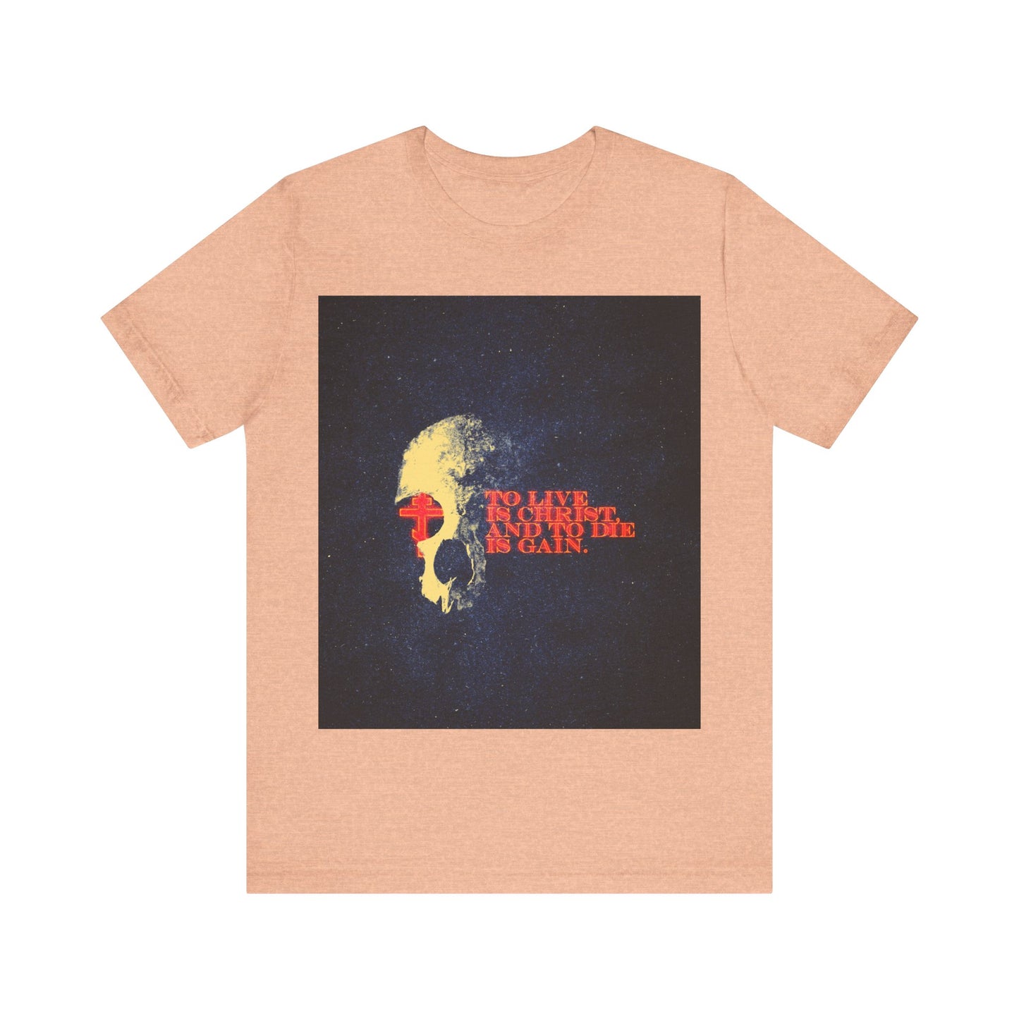 To Live is Christ and to Die is Gain | Phil 1:21 | Retro Texture | Glowing Letters and Cross with Skull | Orthodox Christian T-Shirt
