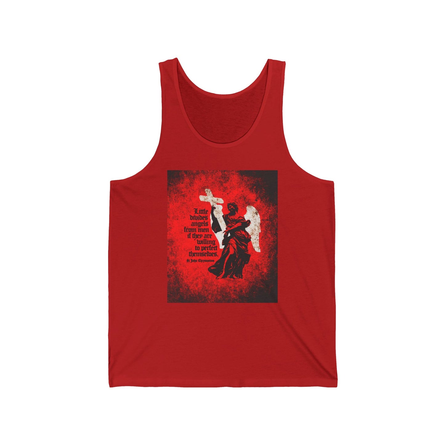 Little Divides Angels from Men | Christian Perfection | St John Chrysostom | Textured Cemetery Angel | Orthodox Christian Jersey Tank Top