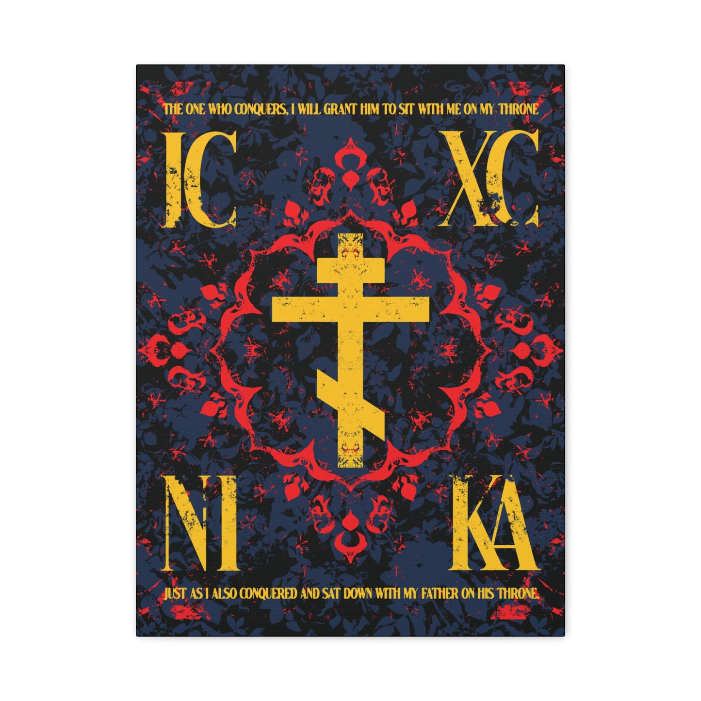 IC XC NIKA Orthodox Cross | Medieval Floral Design | The One Who Conquers (Revelation 3:21) | Orthodox Christian Canvas Art