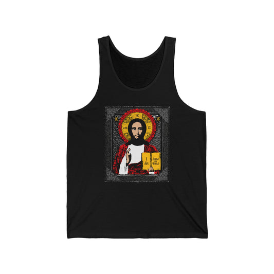 Christ Pantocrator IconoGraphic No. 1 (Alpha and Omega) | Orthodox Christian Jersey Tank Top / Sleeveless Shirt