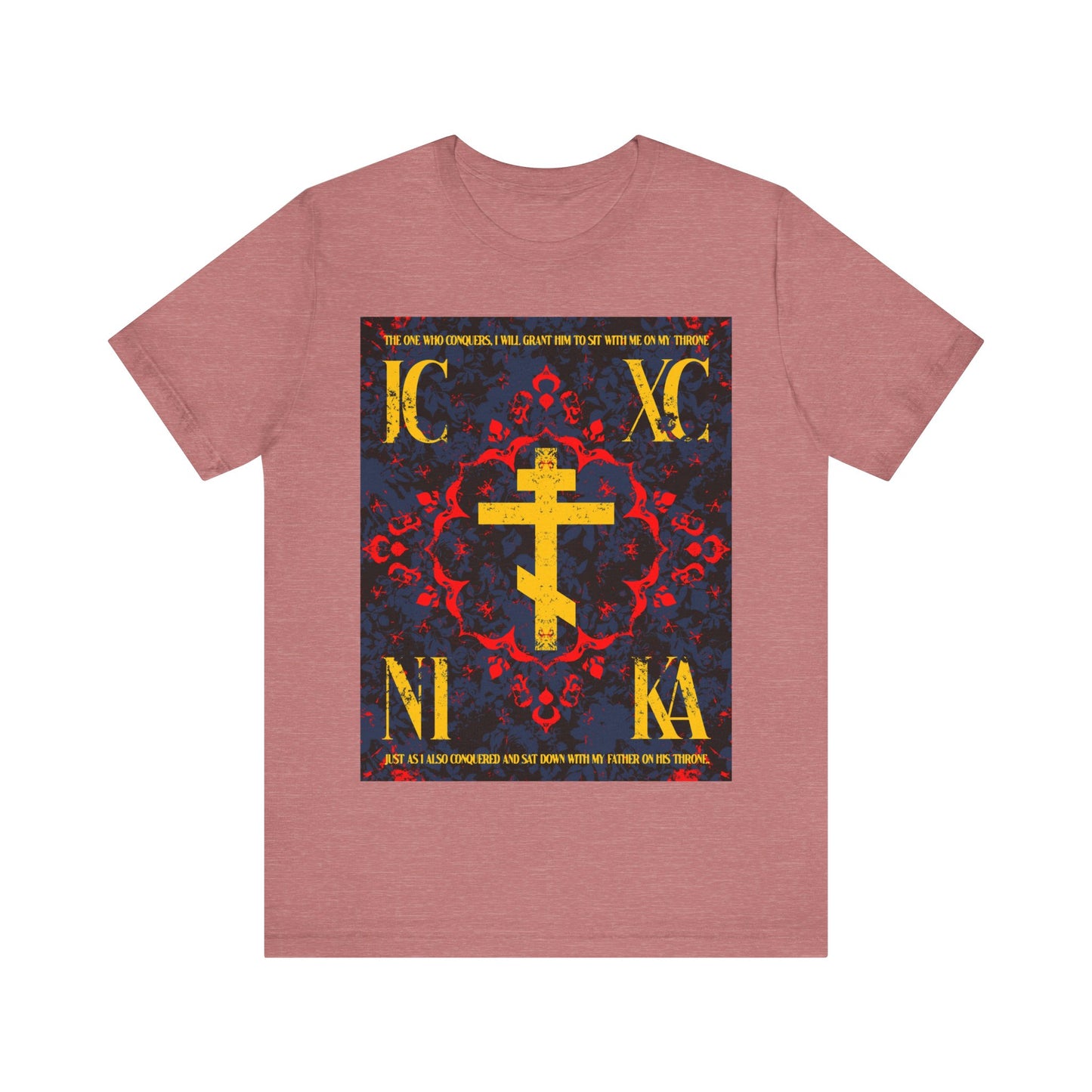 IC XC NIKA Orthodox Cross | Medieval Floral Design | The One Who Conquers (Revelation 3:21) | Orthodox Christian T-Shirt