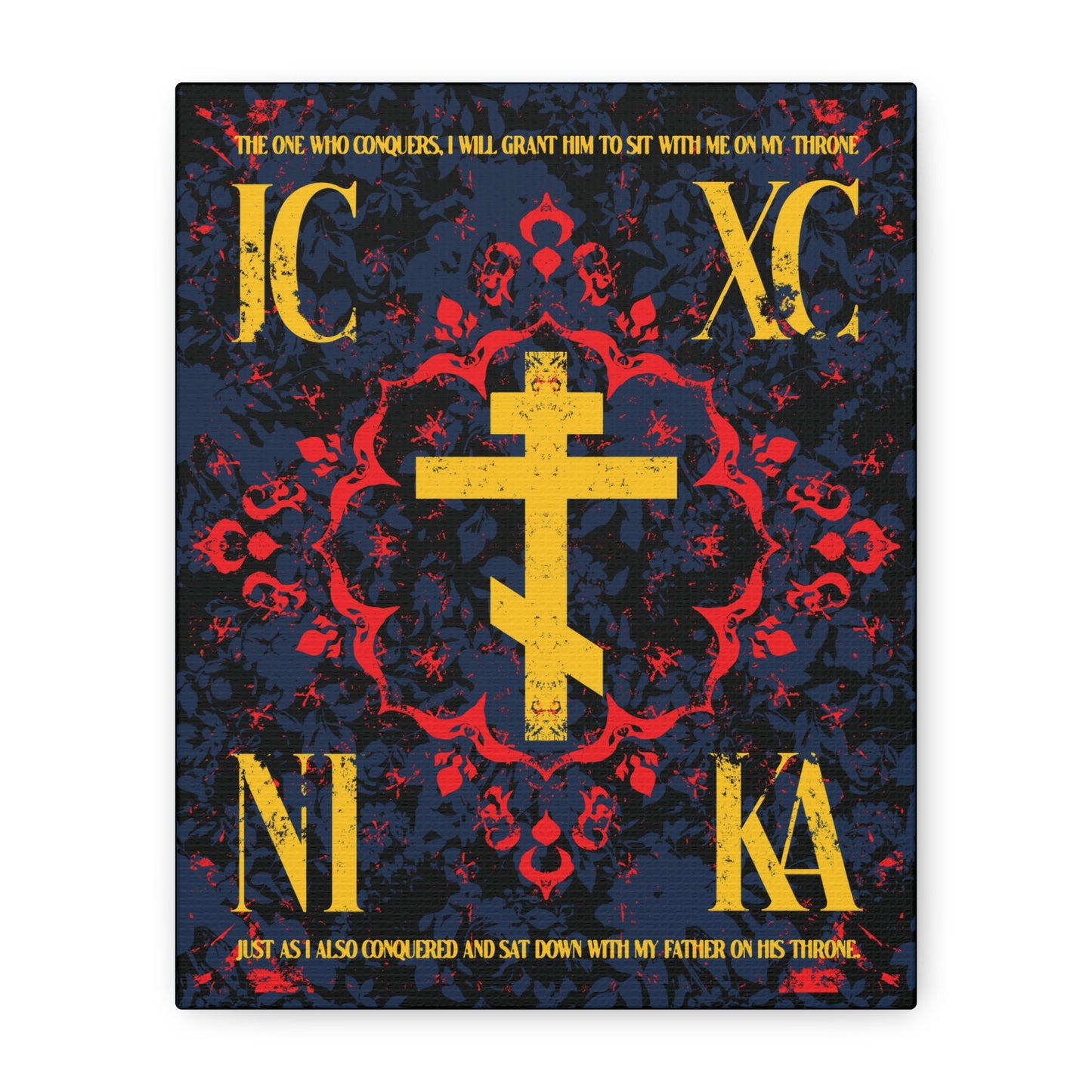 IC XC NIKA Orthodox Cross | Medieval Floral Design | The One Who Conquers (Revelation 3:21) | Orthodox Christian Canvas Art