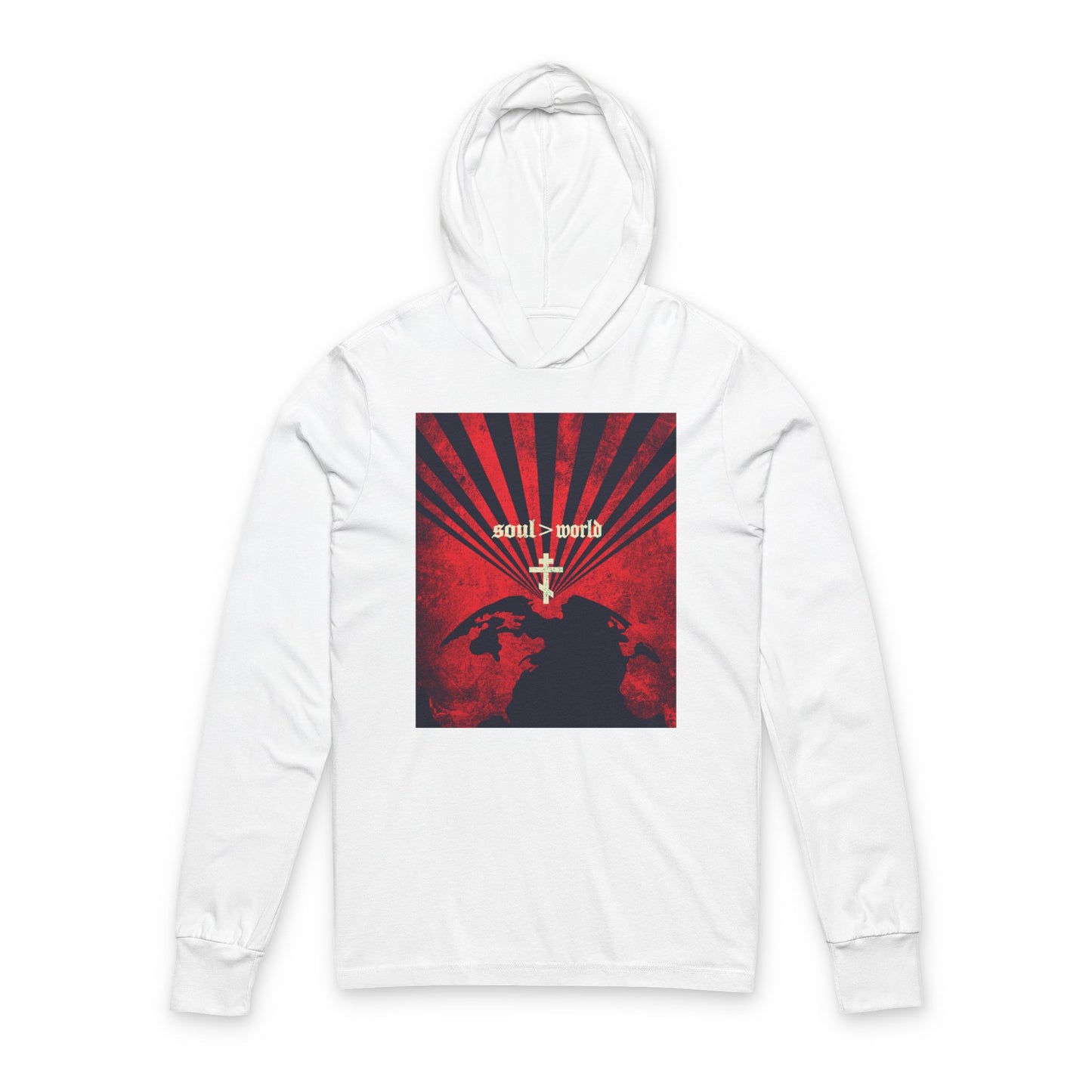 What Shall it Profit a Man | Matthew 16:26 | Soul Is Greater Than World | Red Earth White Cross | Orthodox Long Sleeve Hooded Shirt