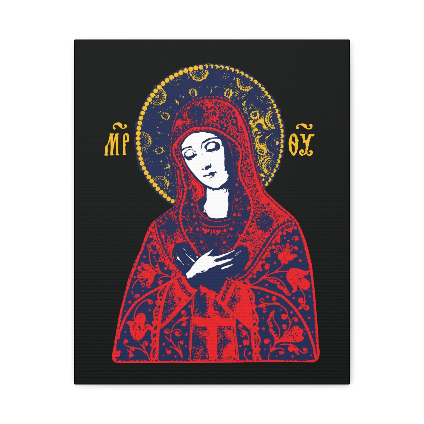 Joy of All Joys Tenderness Theotokos Iconographic Based on Traditional Orthodox Iconography | Red Design | Orthodox Christian Canvas Art