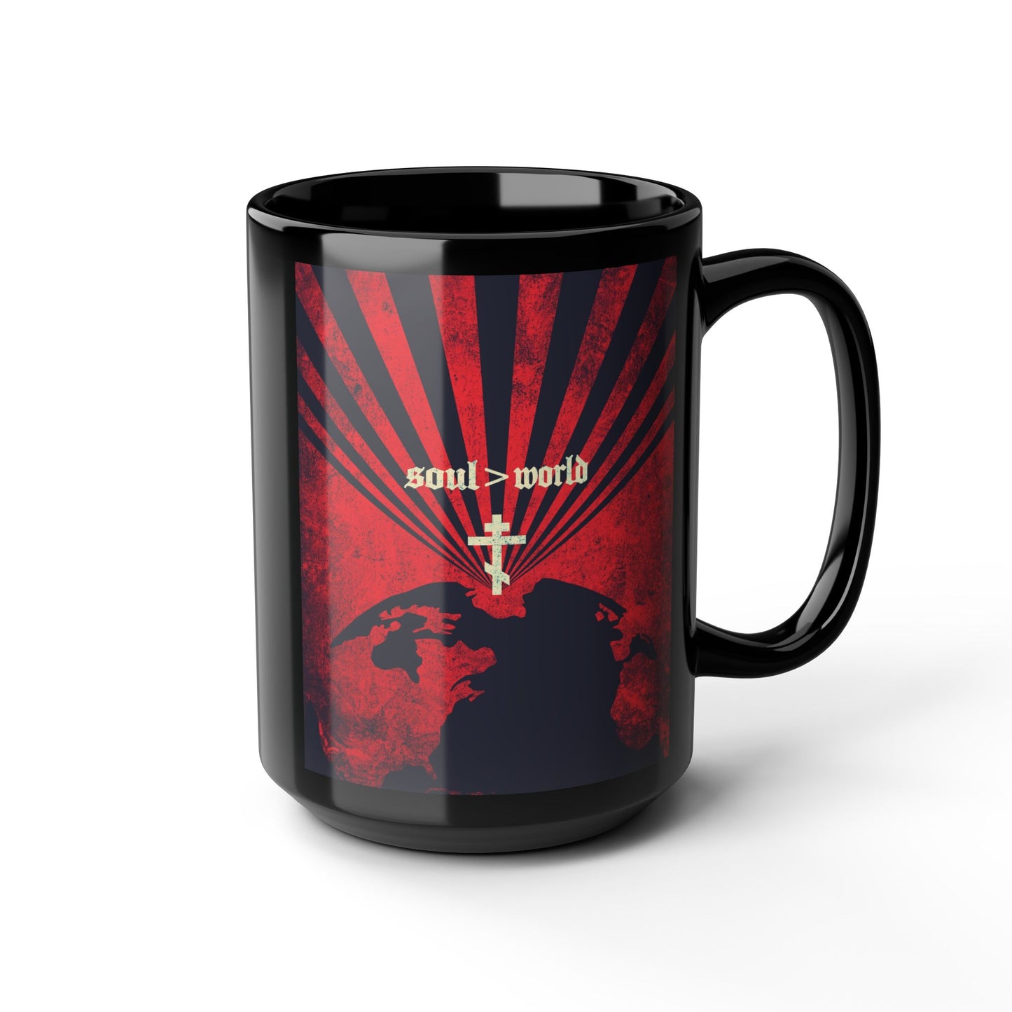 What Shall it Profit a Man | Matthew 16:26 | Soul Is Greater Than World | Red Earth White Cross | Orthodox Christian Black Mug
