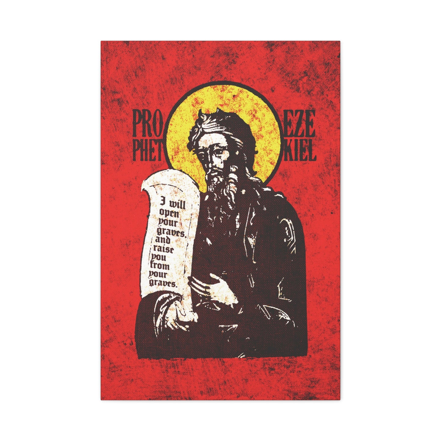Prophet Ezekiel IconoGraphic | Textured, High Contrast Bright Red and Yellow Design | Old Testament | Orthodox Christian Canvas Art