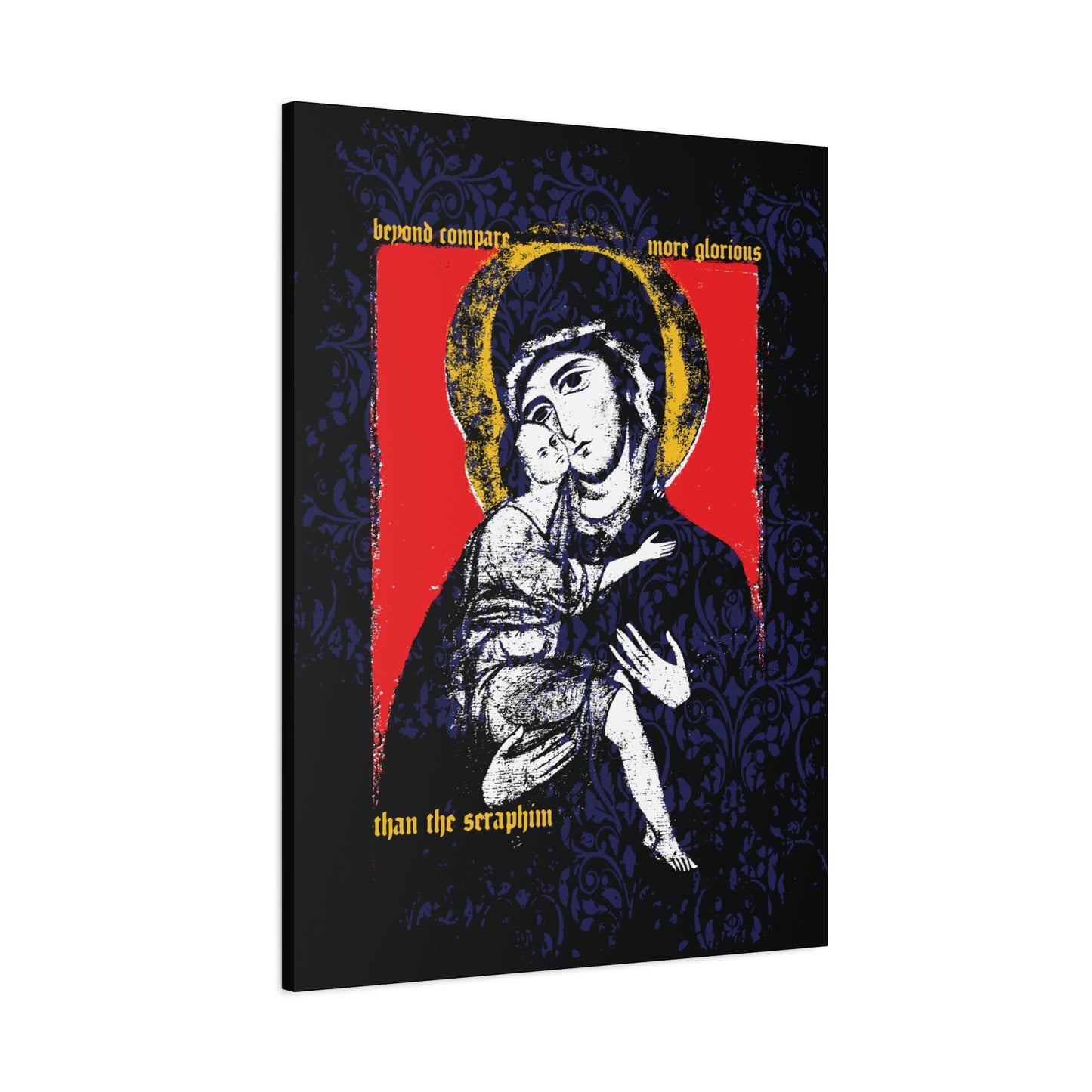 Beyond Compare More Glorious Than the Seraphim | Vladimir Theotokos Iconographic | Orthodox Christian Canvas Art