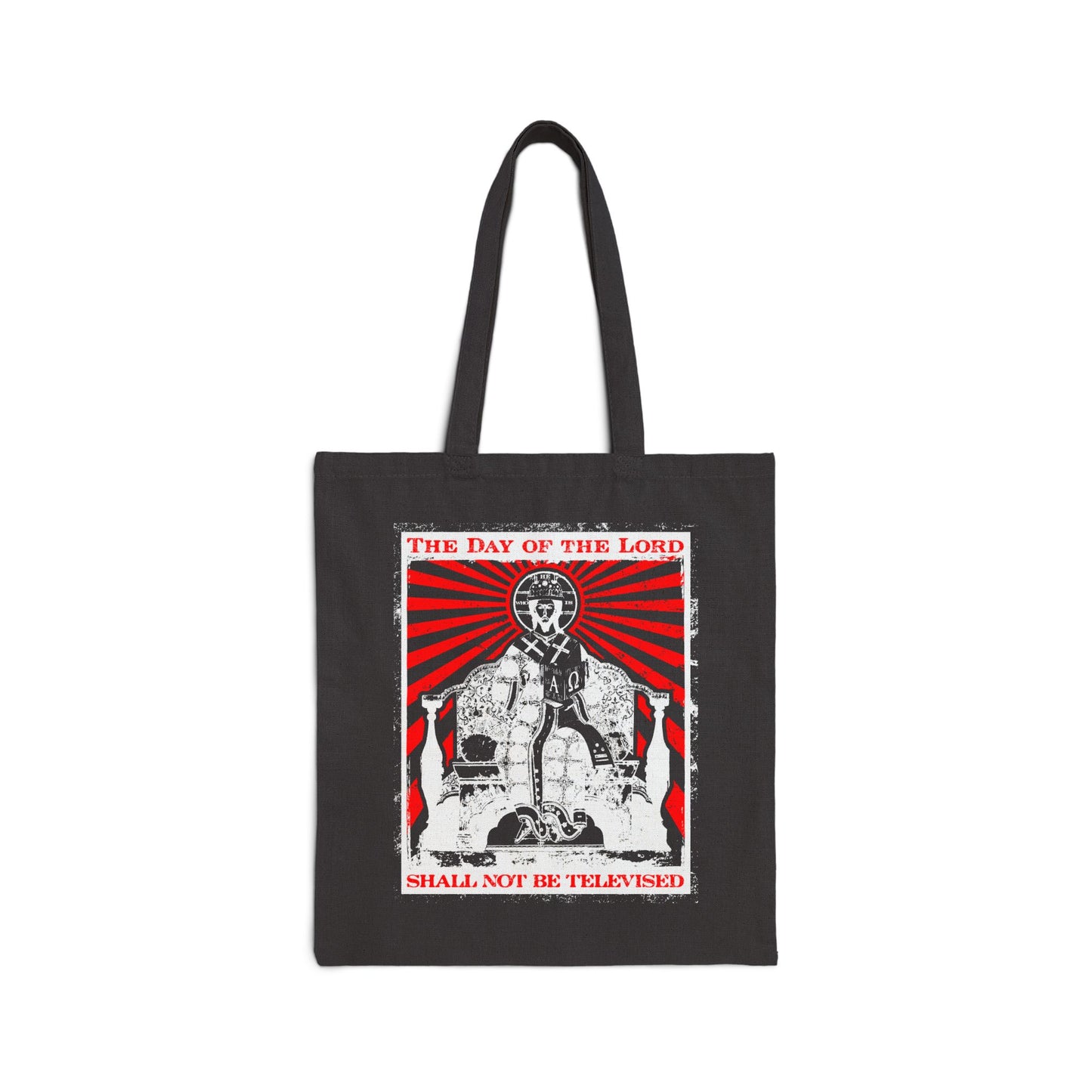 The Day of the Lord Shall Not Be Televised | Jesus Christ Enthroned Iconographic | Second Coming | Revelation | Orthodox Christian Canvas Tote Bag