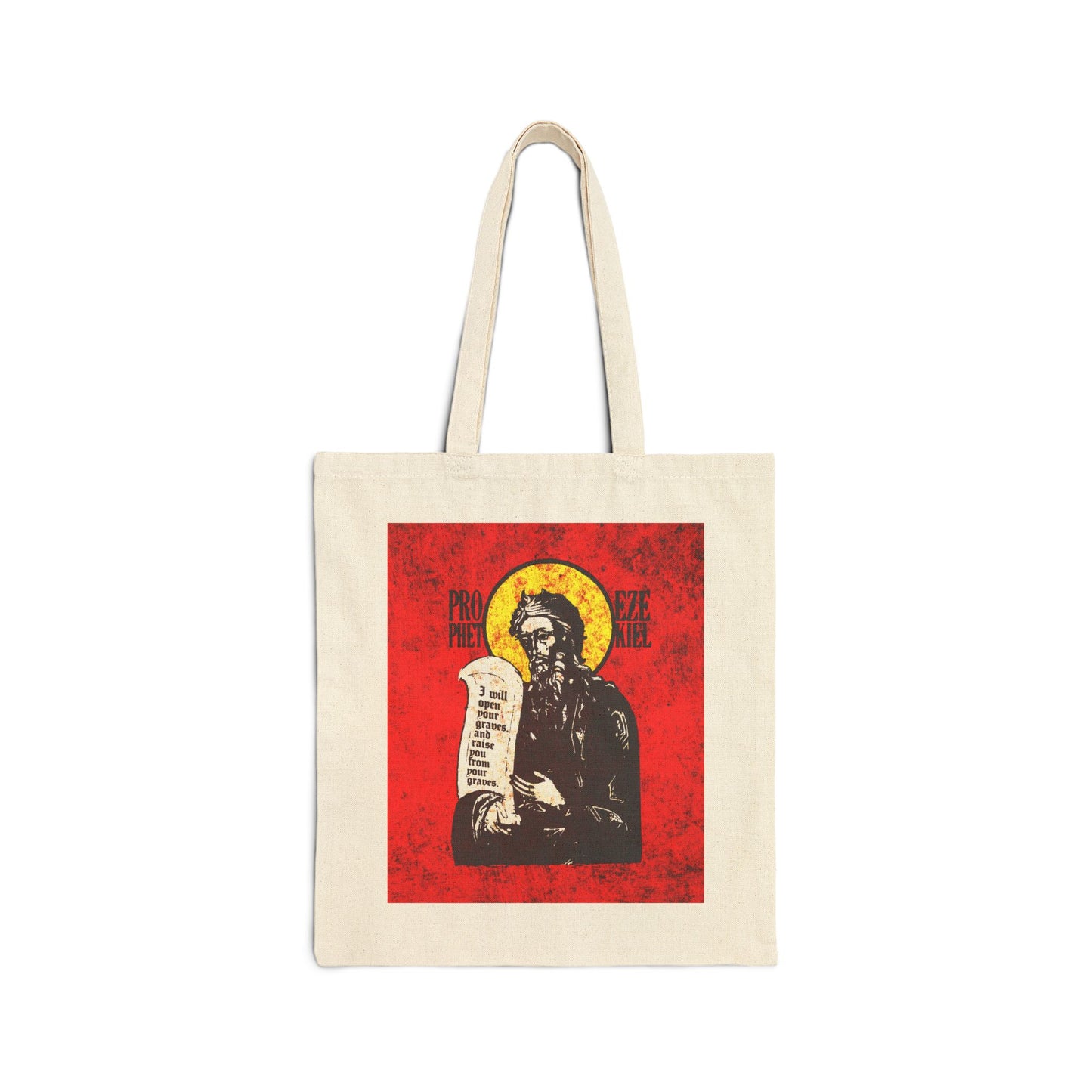 Prophet Ezekiel IconoGraphic | Textured, High Contrast Bright Red and Yellow Design | Old Testament | Orthodox Christian Tote Bag