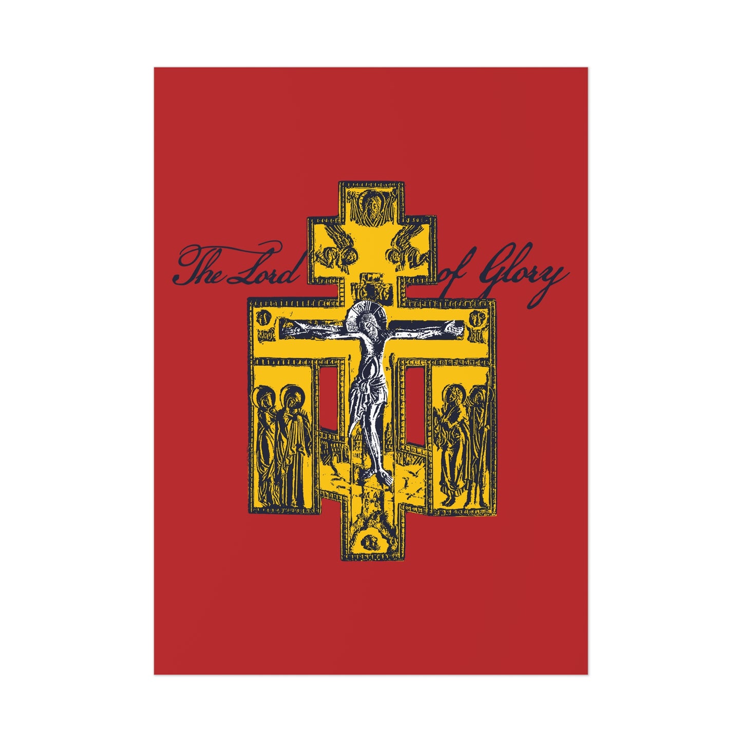 The Lord of Glory | Russian Golgotha Crucifix IconoGraphic (Red BG) | 1 Corinthians 2:8 | Orthodox Christian Art Poster