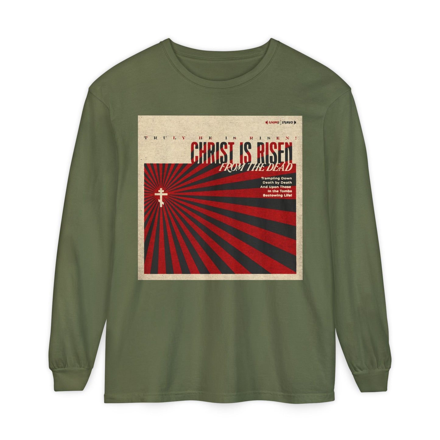 Christ is Risen from the Dead | Paschal Troparion | Retro LP Cover Design | Orthodox Christian Long Sleeve Shirt